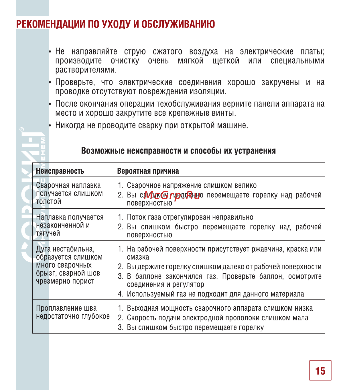Сорокин 12.2 [16/26] Рекомендации по уходу и обслуживанию