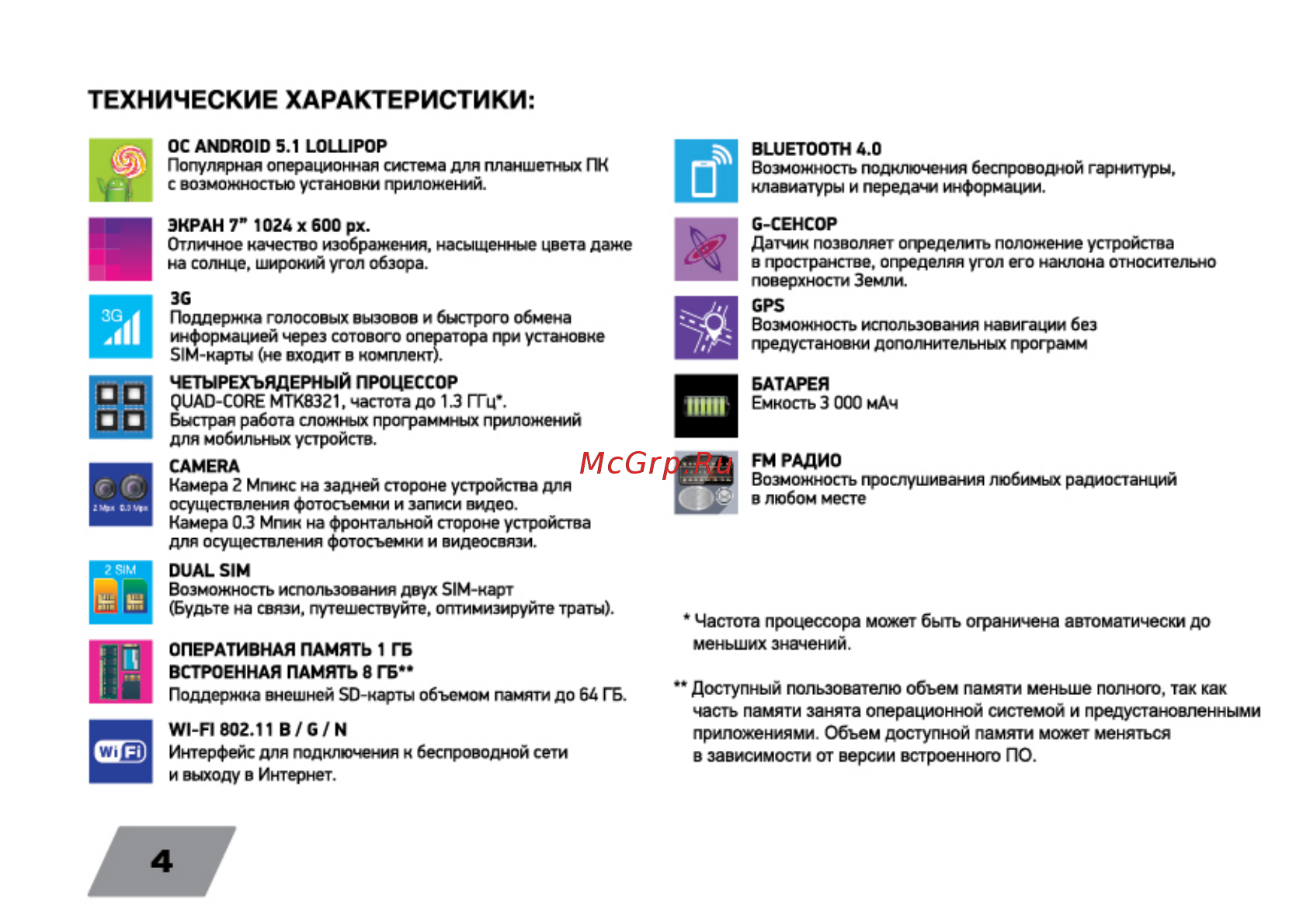 Digma PS7082MG КРАСНЫЙ [4/24] Технические характеристики