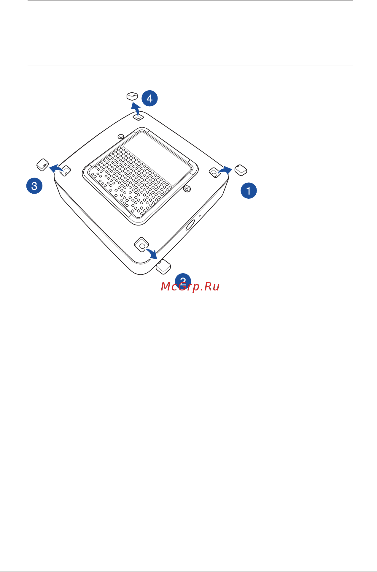 Asus vivopc un45h, 90ms00r2-m00130 [21/38] Используя плоскую отвертку или выпрямленную скрепку снимите резиновые ножки на нижней панели и отложите их в сторону