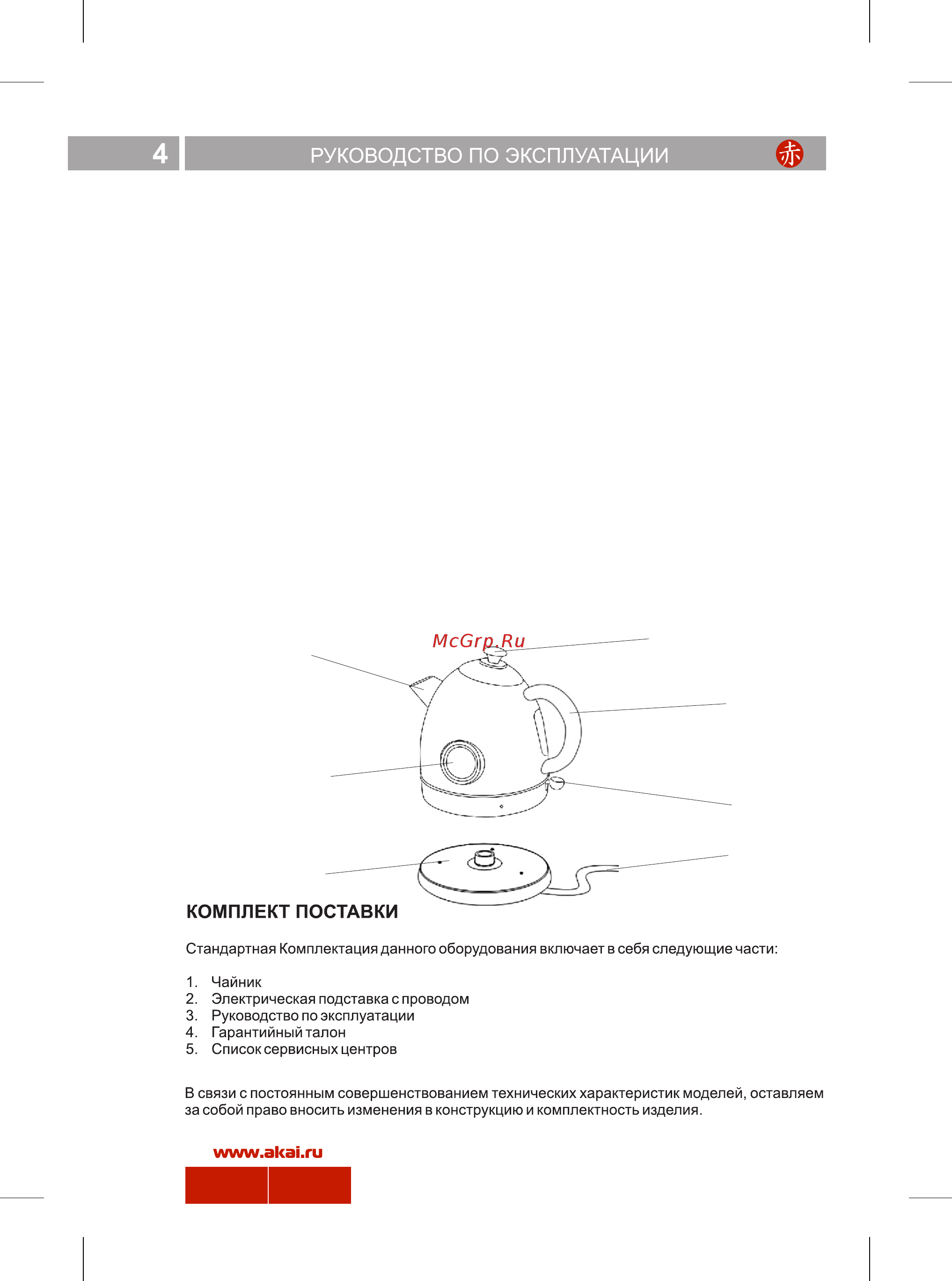 Akai КM-1080R [4/8] Составные части изделия