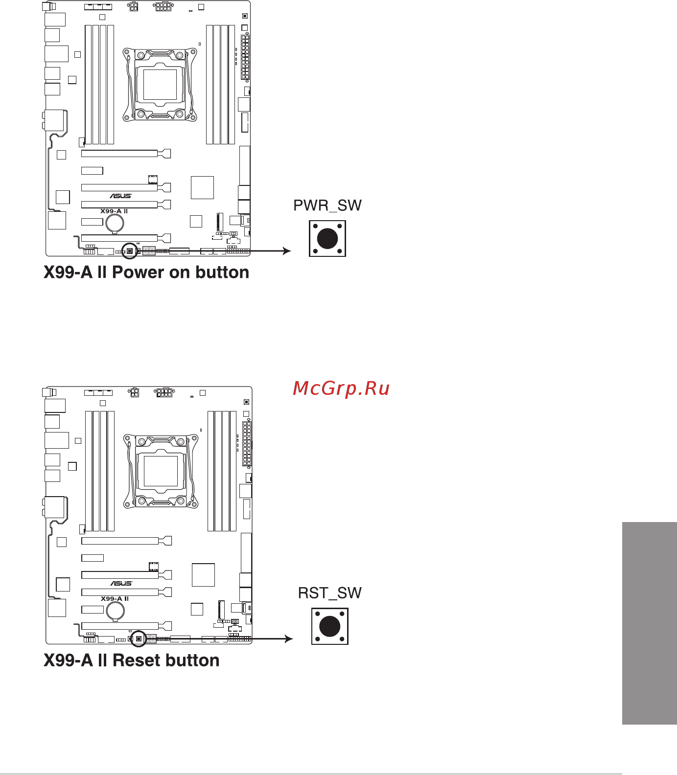 Asus x99-a ii [25/124] Onboard buttons and switches