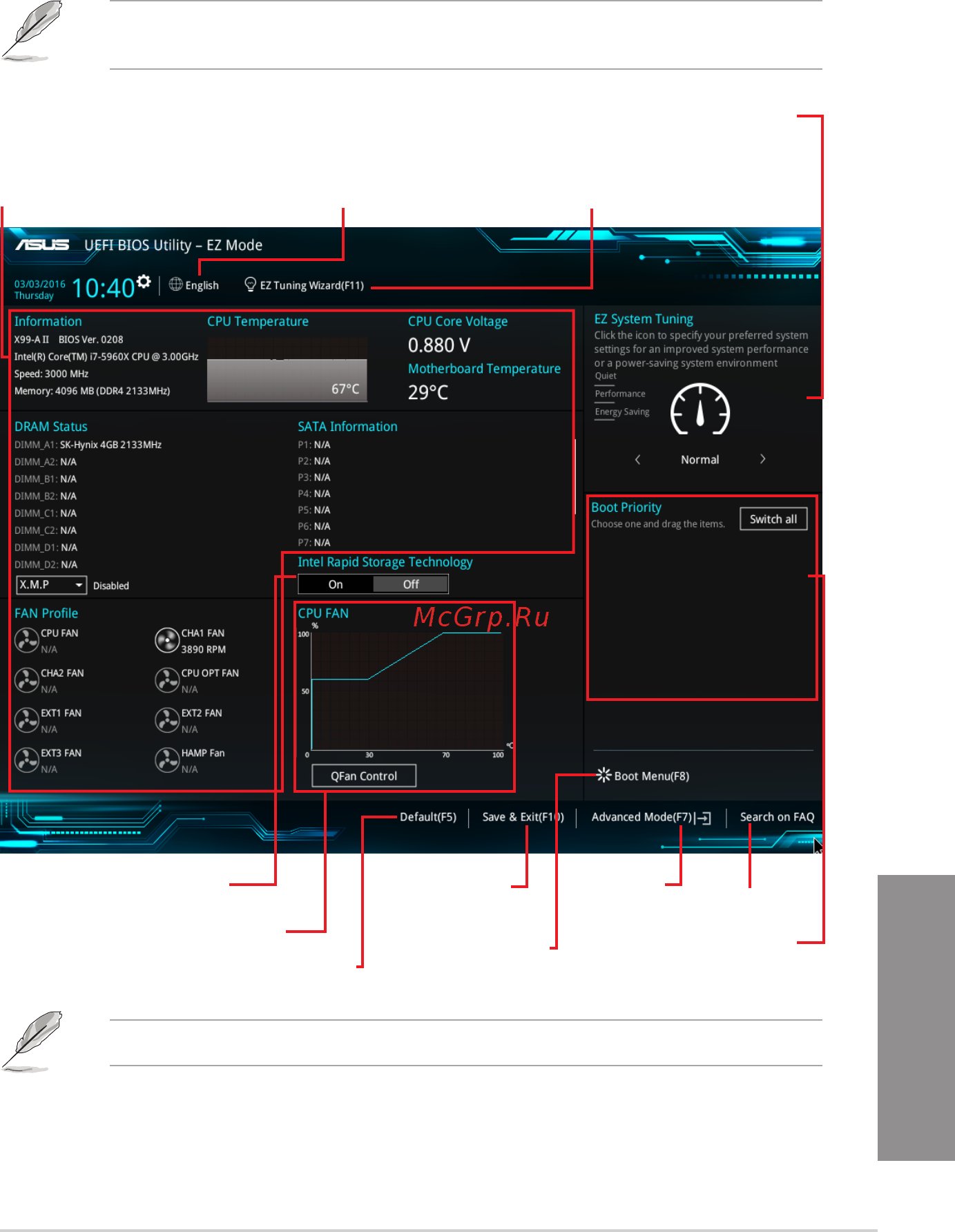 Asus x99-a ii [71/124] The default screen for entering the bios setup program can be changed between ez mode or advanced mode refer to the setup mode item in section 3 boot menu for details
