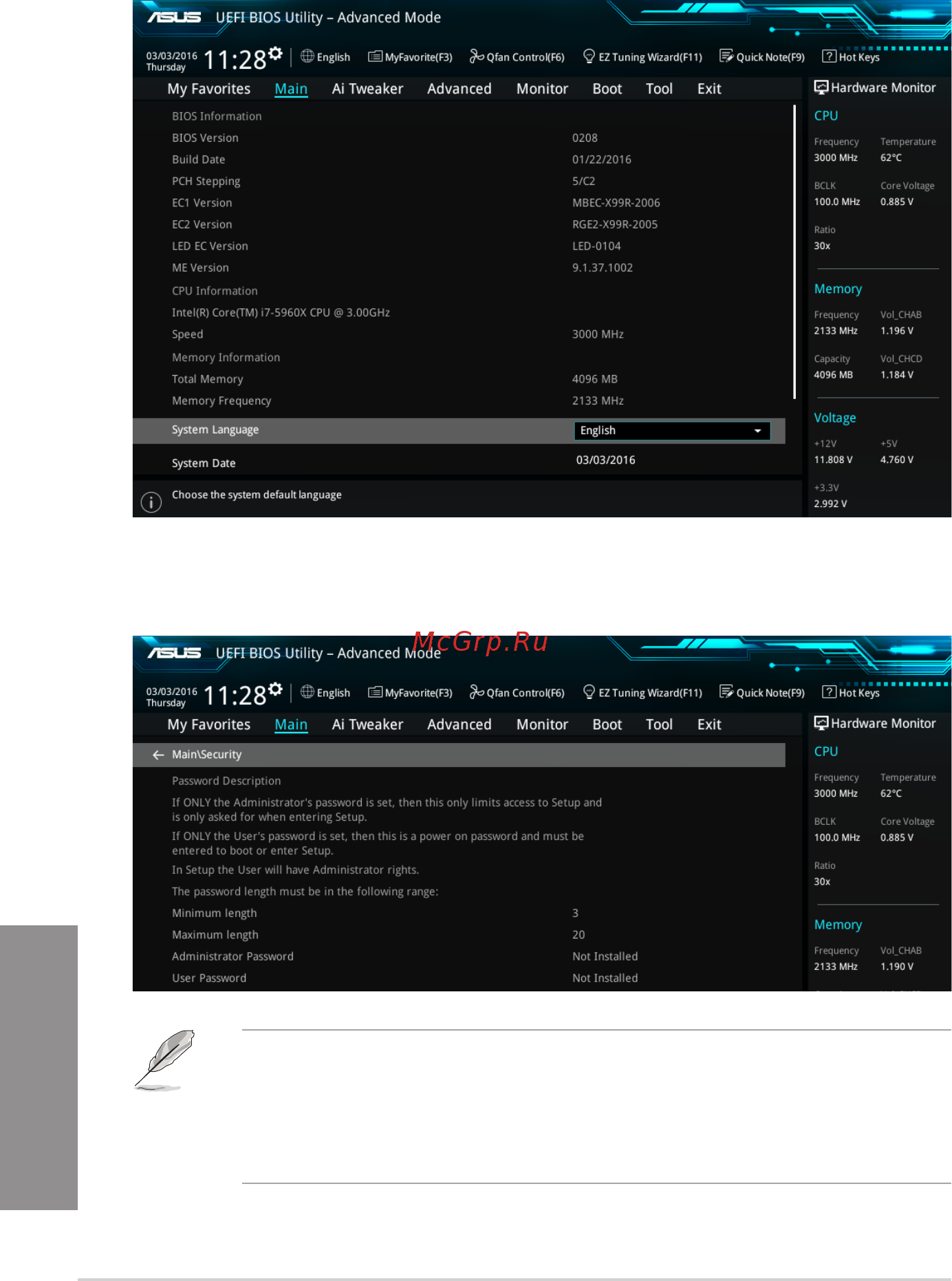 Asus x99-a ii [82/124] The security menu items allow you to change the system security settings