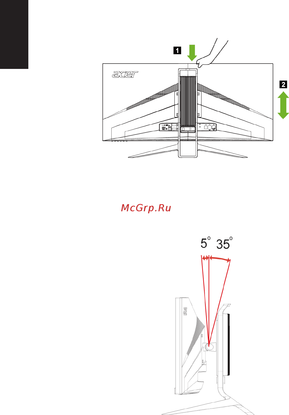 Acer predator x34a [14/31] Регулировка положения экрана