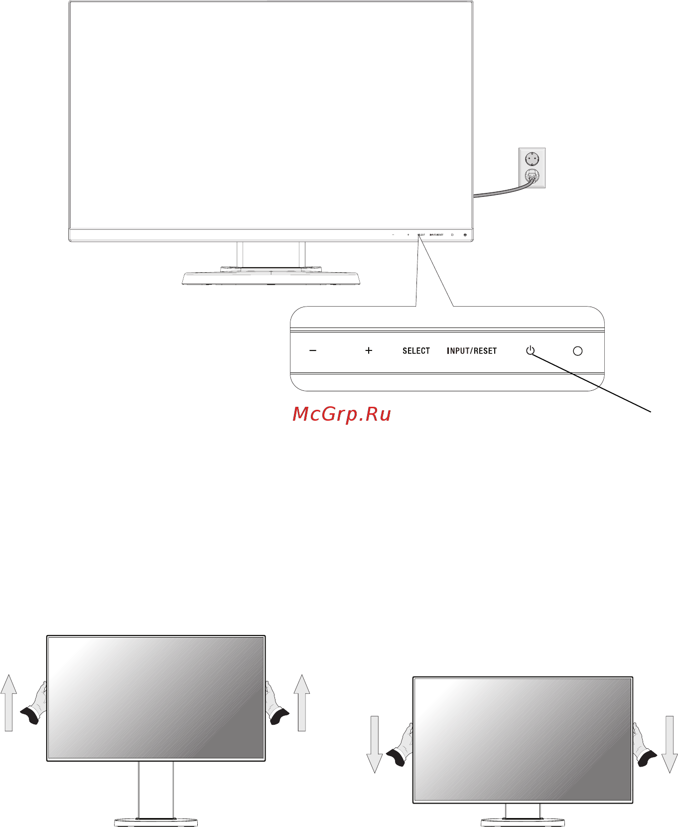 Nec MultiSync E241N [10/24] Установка экрана монитора в верхнее и нижнее положения