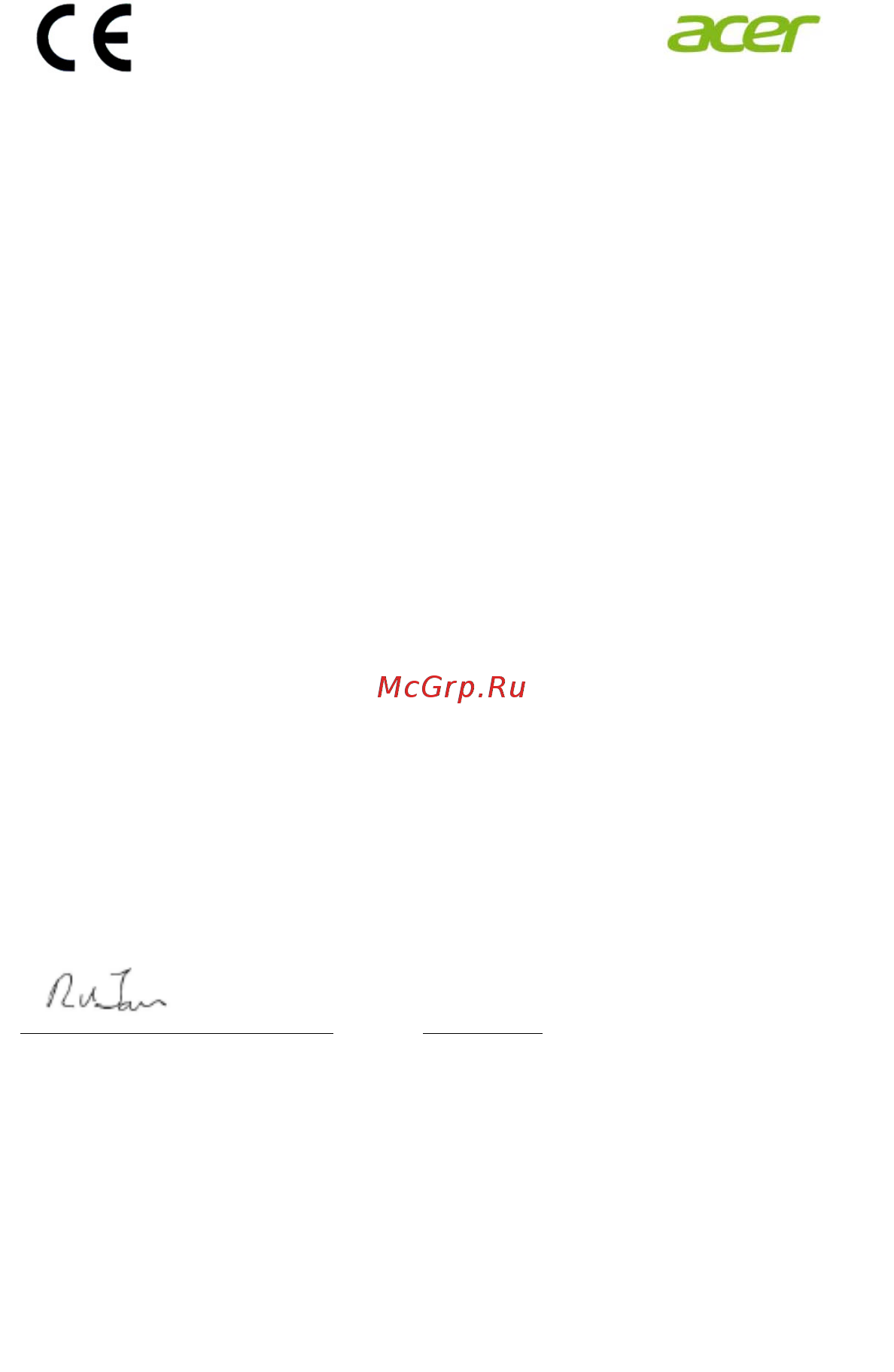 Acer P series P1287 MR.JL411.001 Черный [72/73] Declaration of conformity