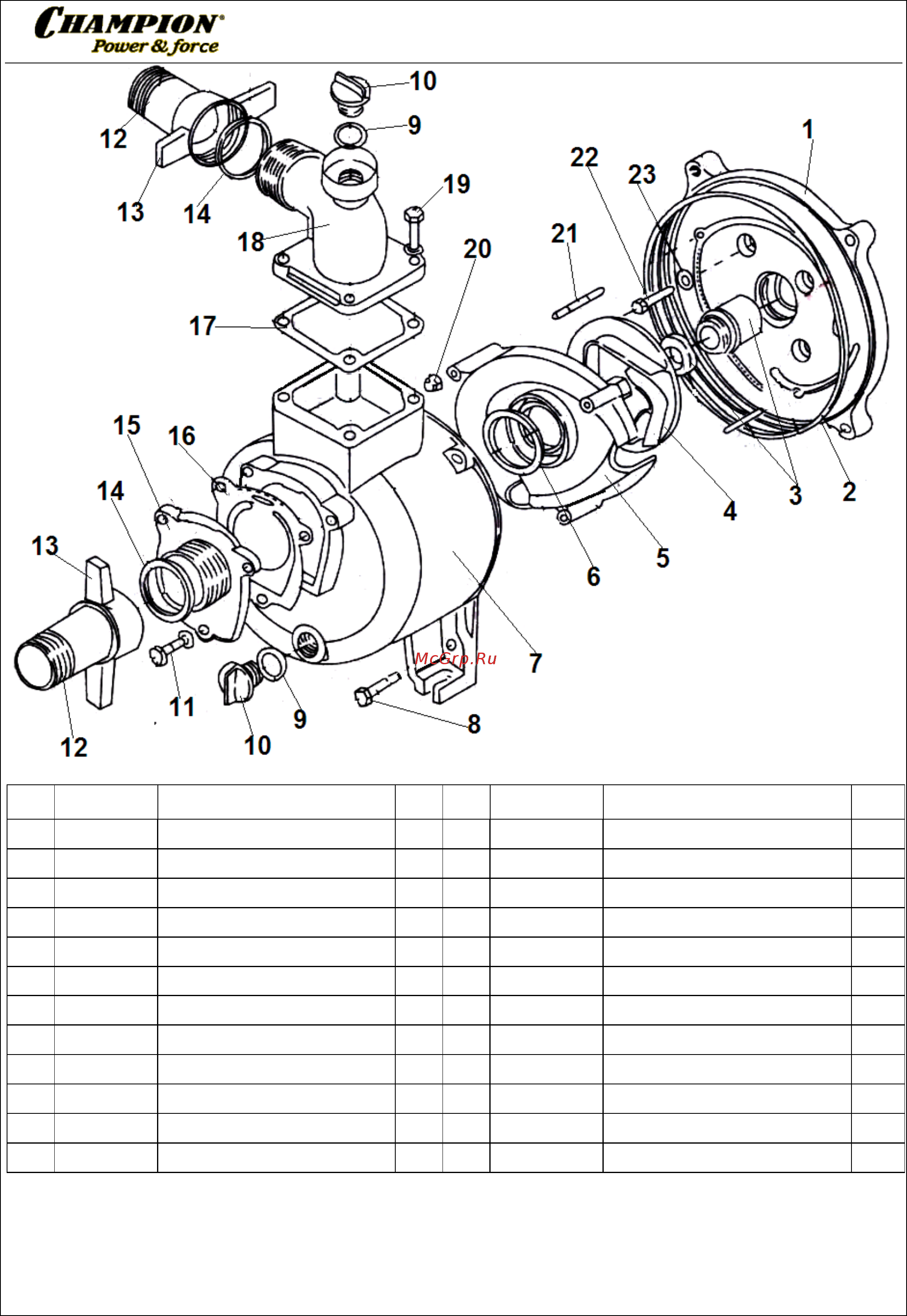 Champion GP52 Каталог запасных частей онлайн