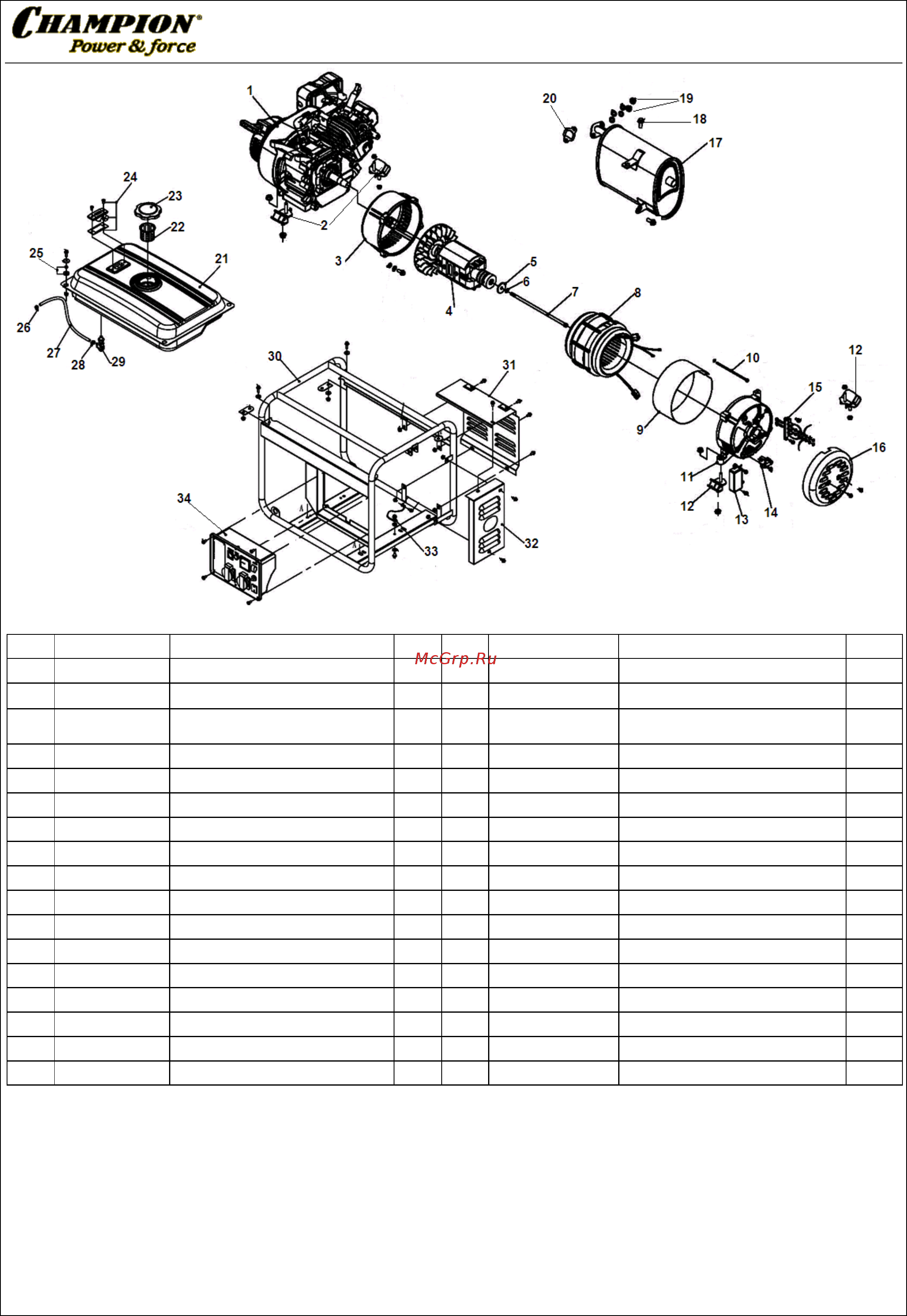 Champion GG3300 Каталог запасных частей онлайн
