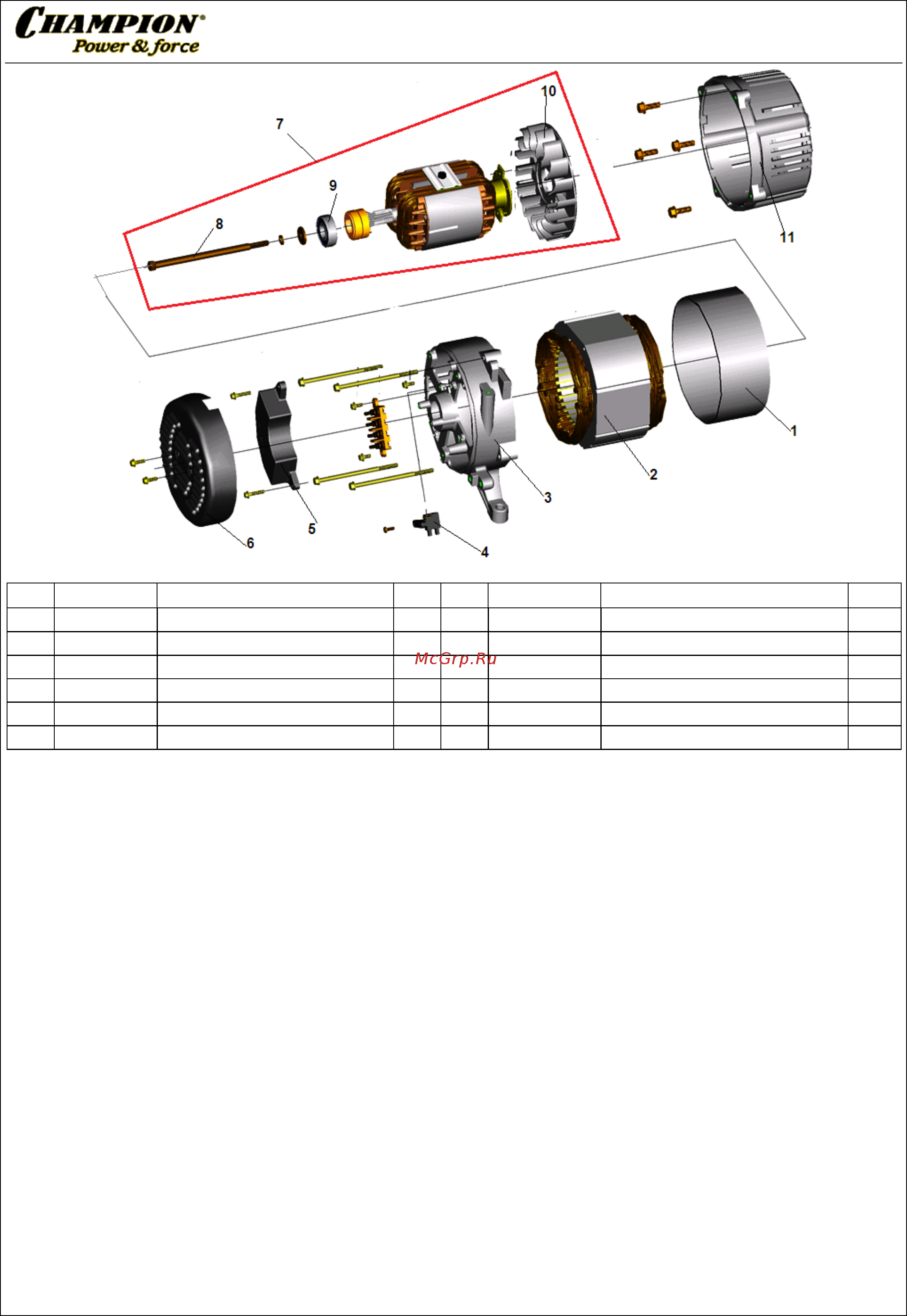 Champion GG11000E Каталог запасных частей онлайн