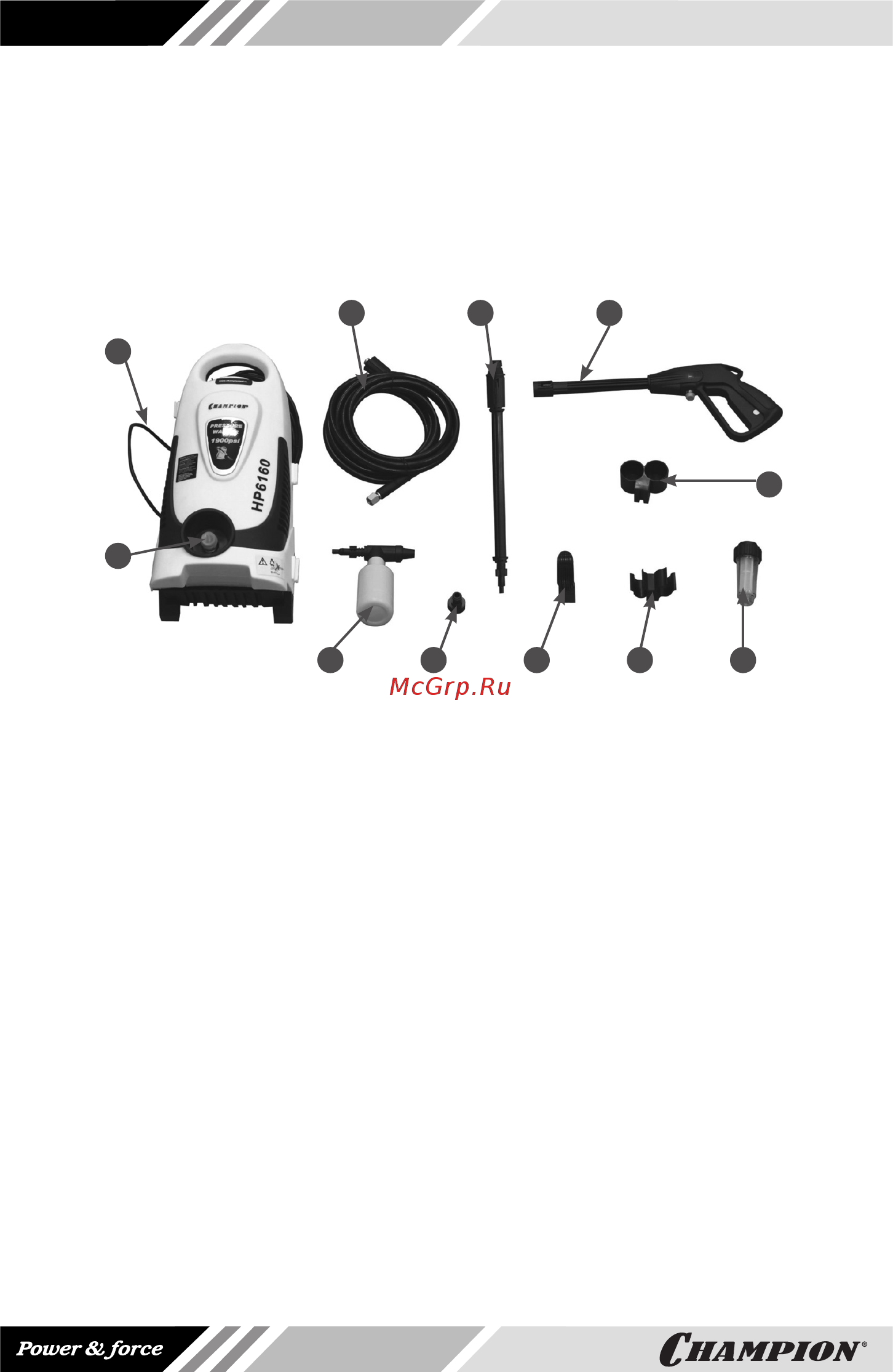 Champion HP6160 [10/24] Фильтр тонкой очистки 8 держатель для шланга и пистолета