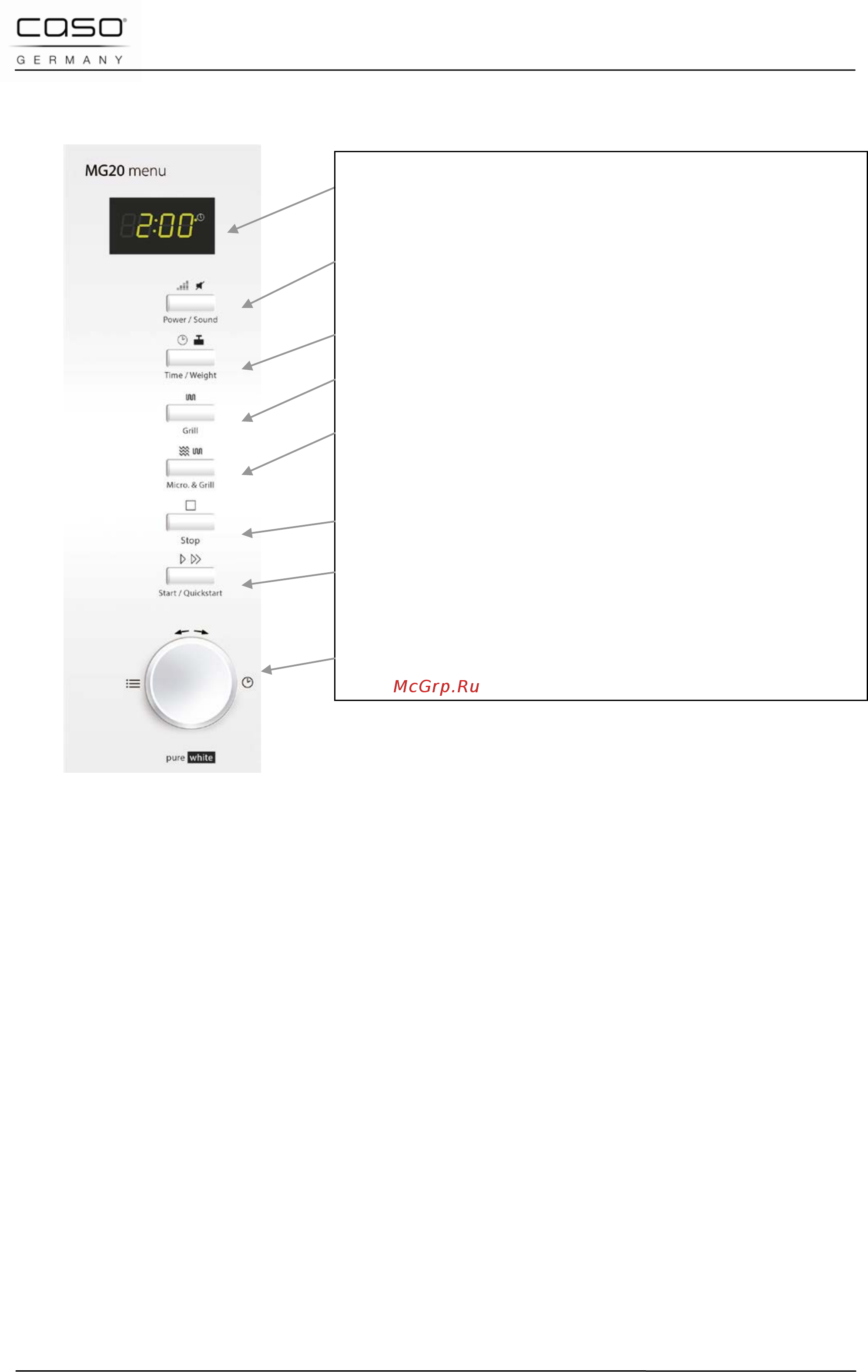 Caso mg 20 menu pure white [170/184] Bedieningspaneel en display
