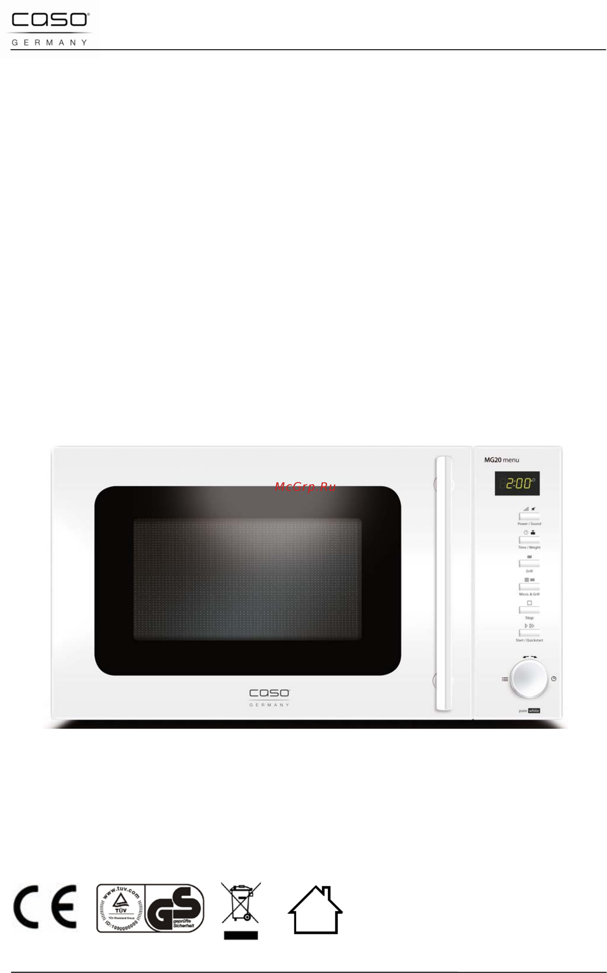 Caso mg 20 menu pure white [41/184] Original operating manual