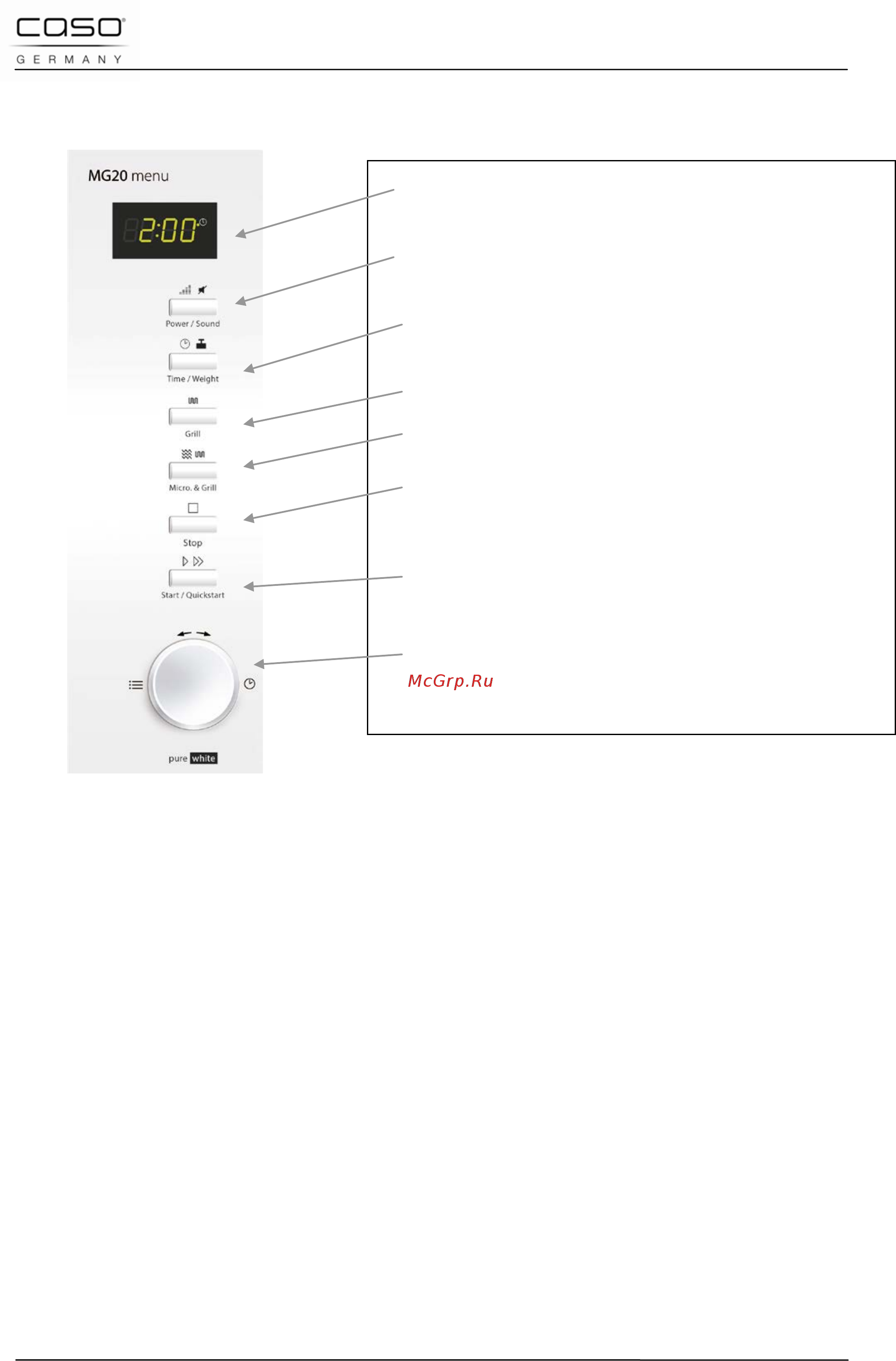 Caso mg 20 menu pure white [83/184] Eléments de commande et d affichage