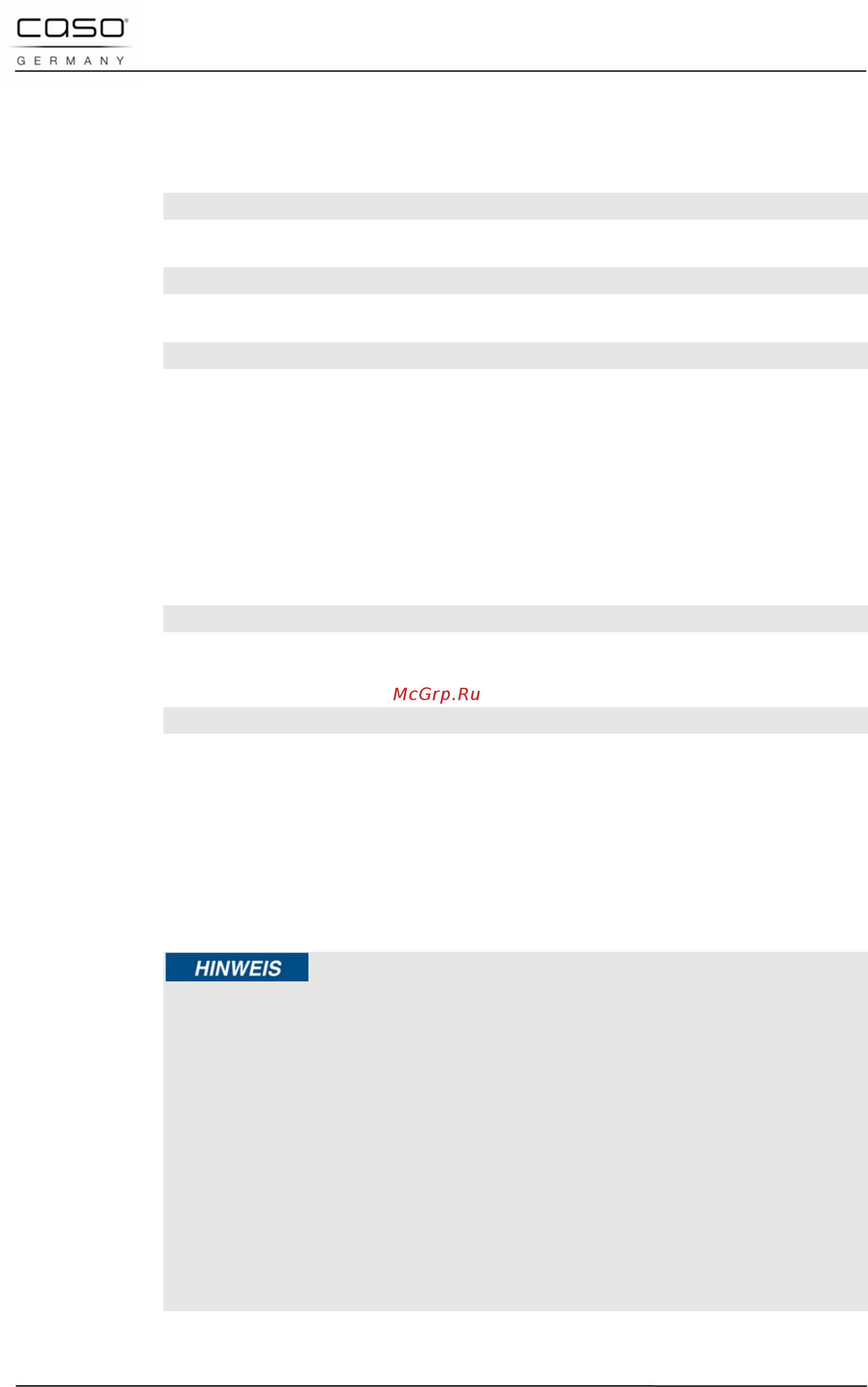 Caso mg 20 menu black [172/182] Soorten gebruik