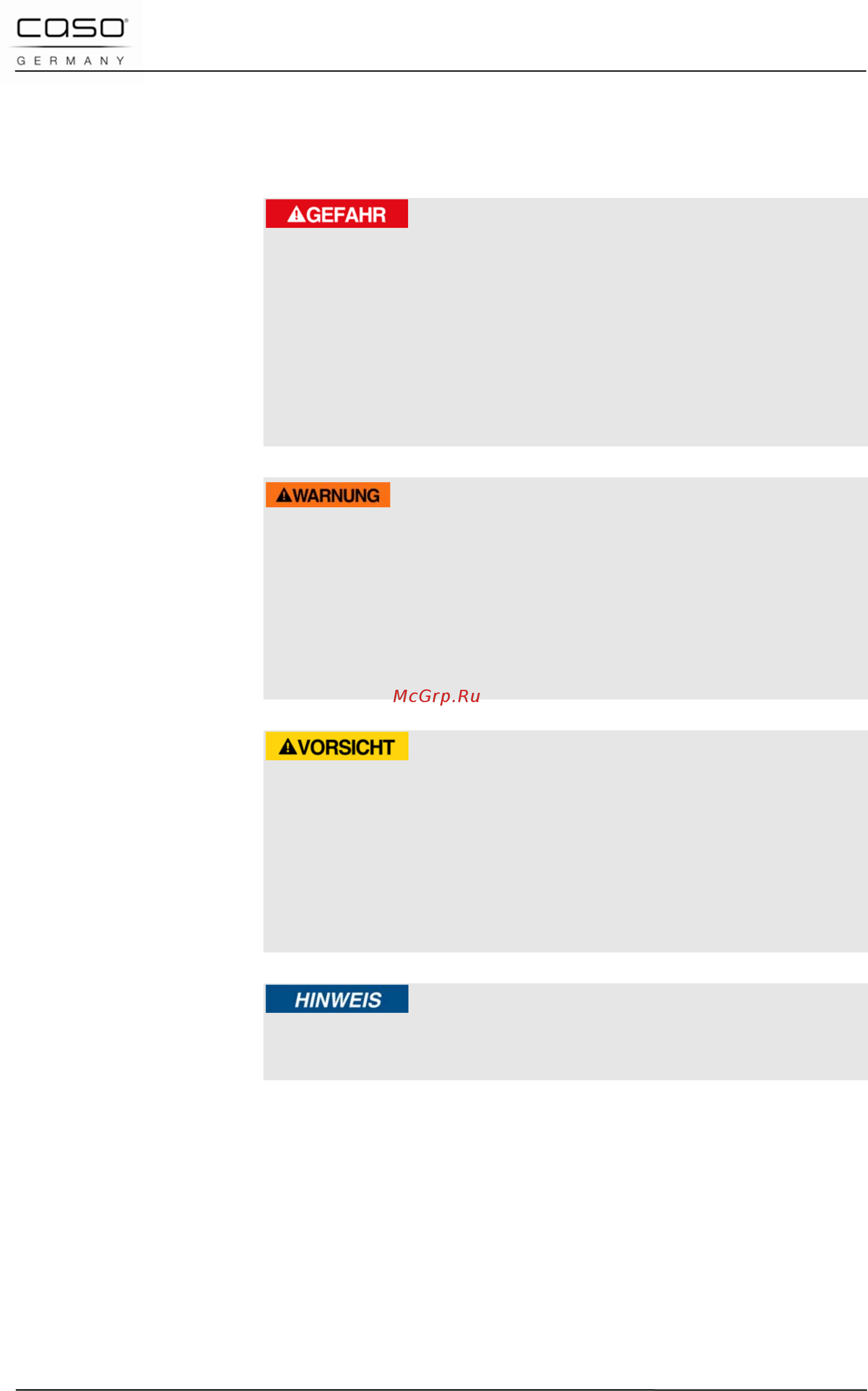 Caso myvac 20 [12/145] Warnhinweise