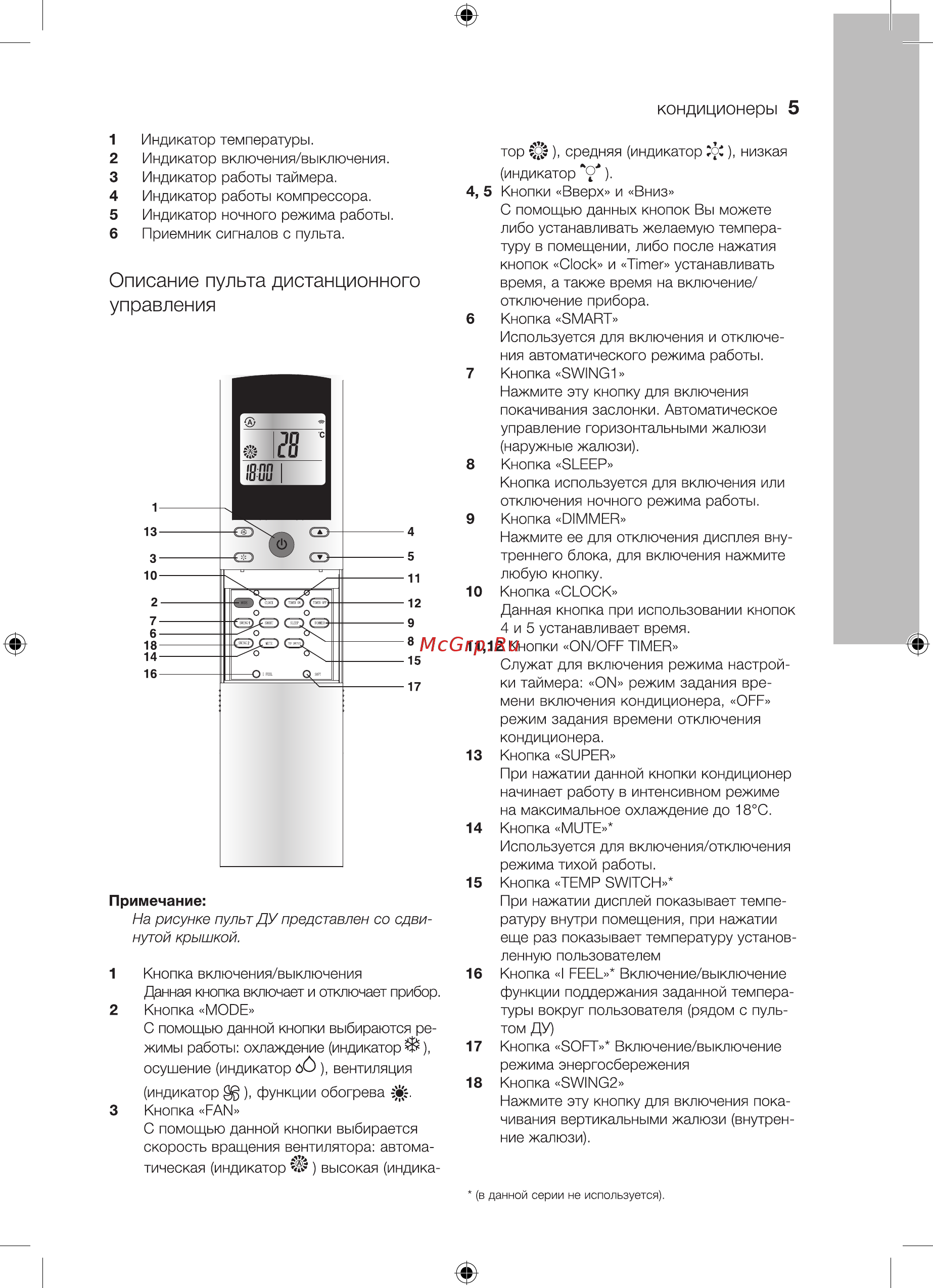 Electrolux eacs/i-07 hsl/n3 [5/36] Описание пульта дистанционного управления