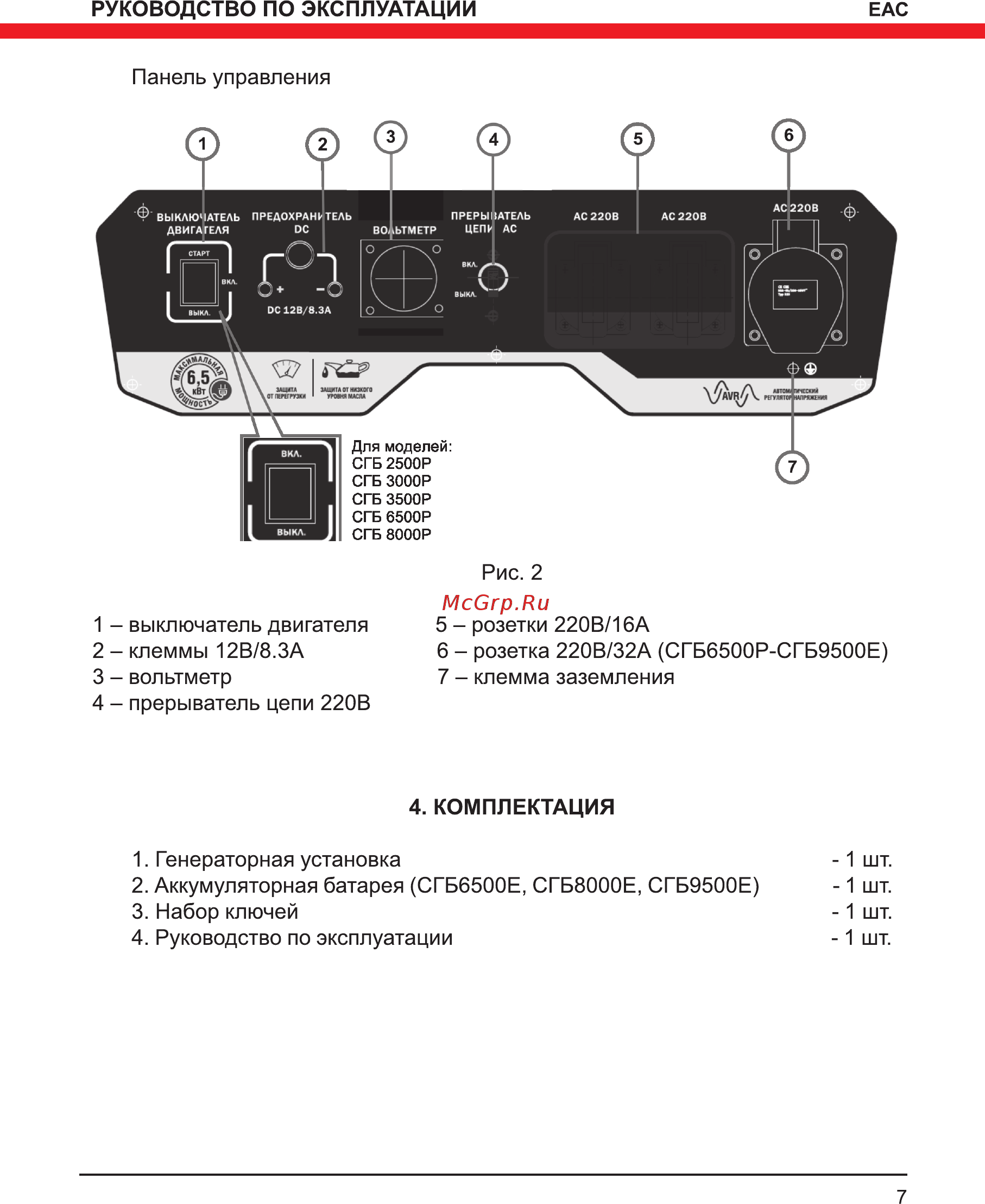 Elitech сгб 6500 р Инструкция по эксплуатации онлайн [7/32] 181573