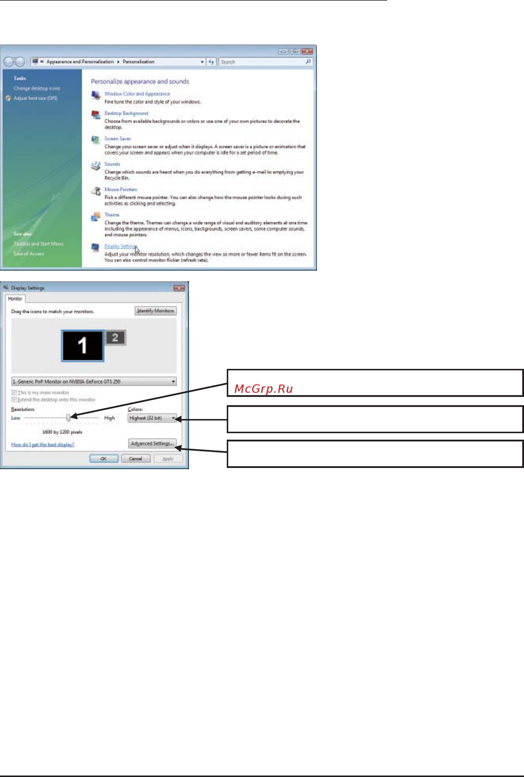 Gigabyte GV-N560UD-1GI (rev. 3.0) [19/34] Display settings resolutions and color quality for windows