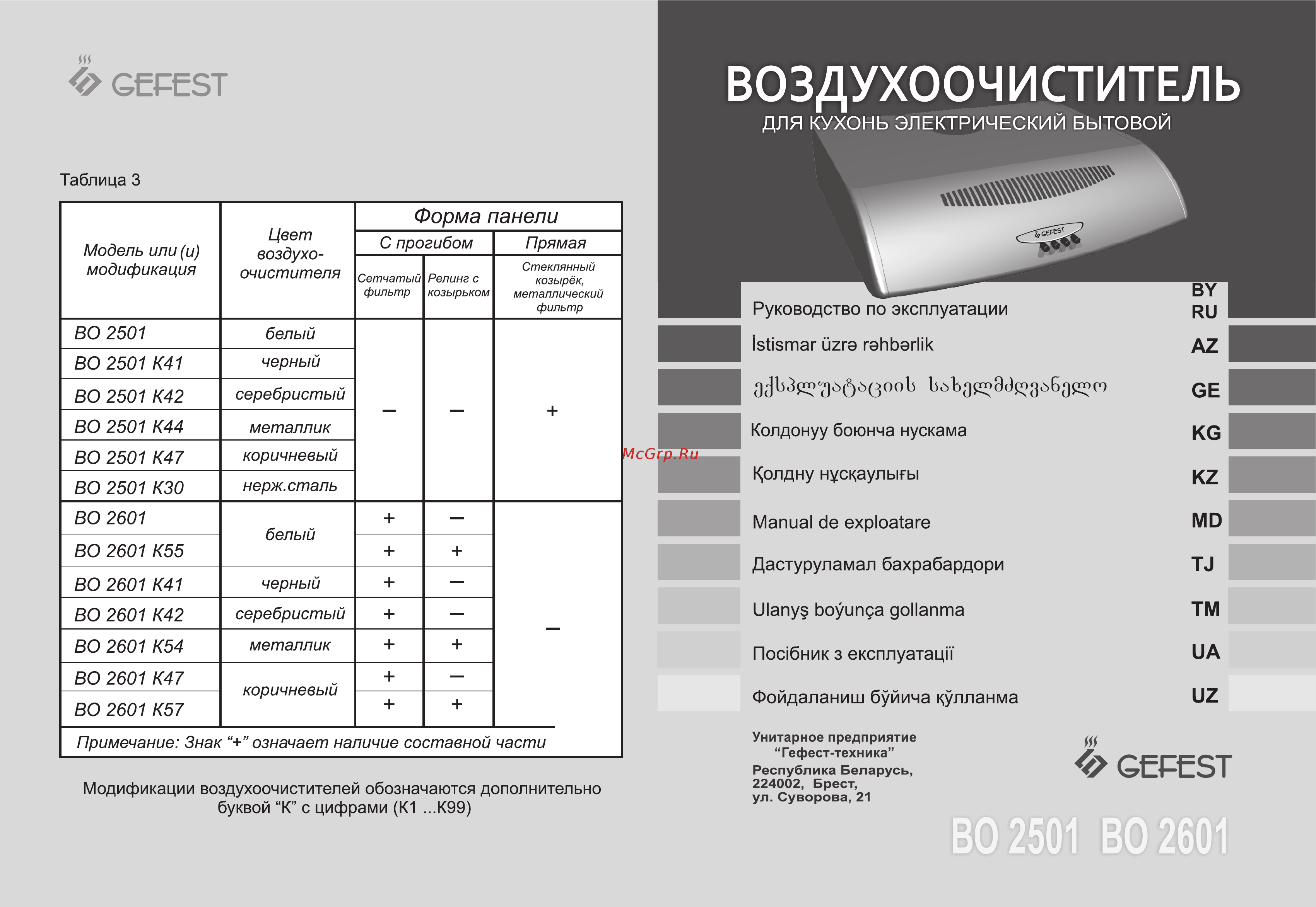 Gefest во 2501 к41 Инструкция по эксплуатации онлайн