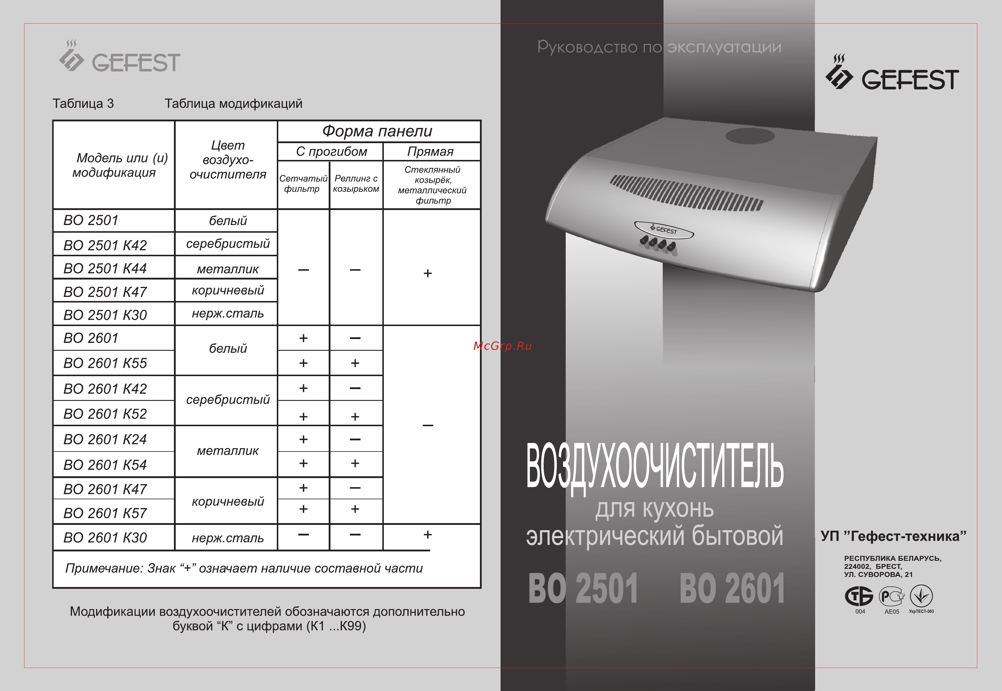 Gefest во 2501 Инструкция по эксплуатации онлайн