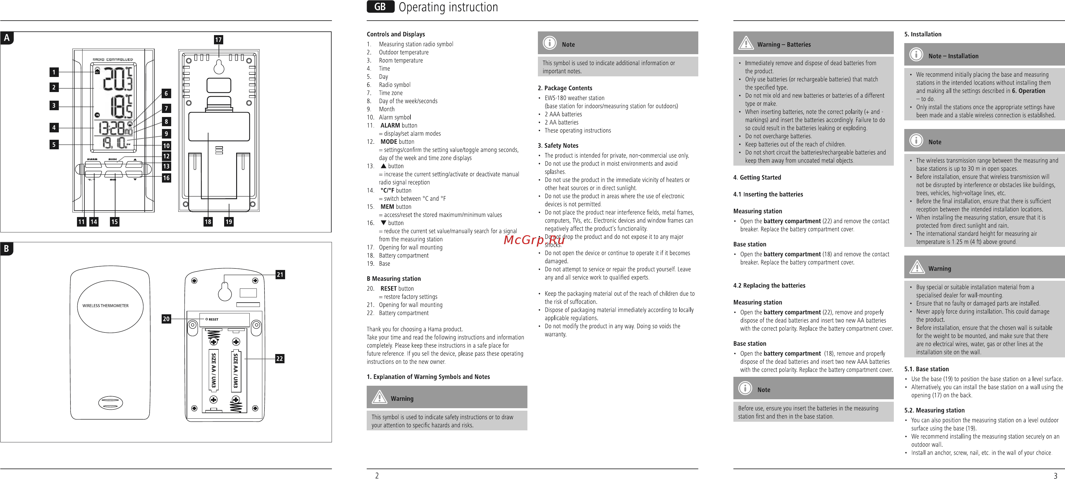 Hama ews-180 [2/19] D operating instruction