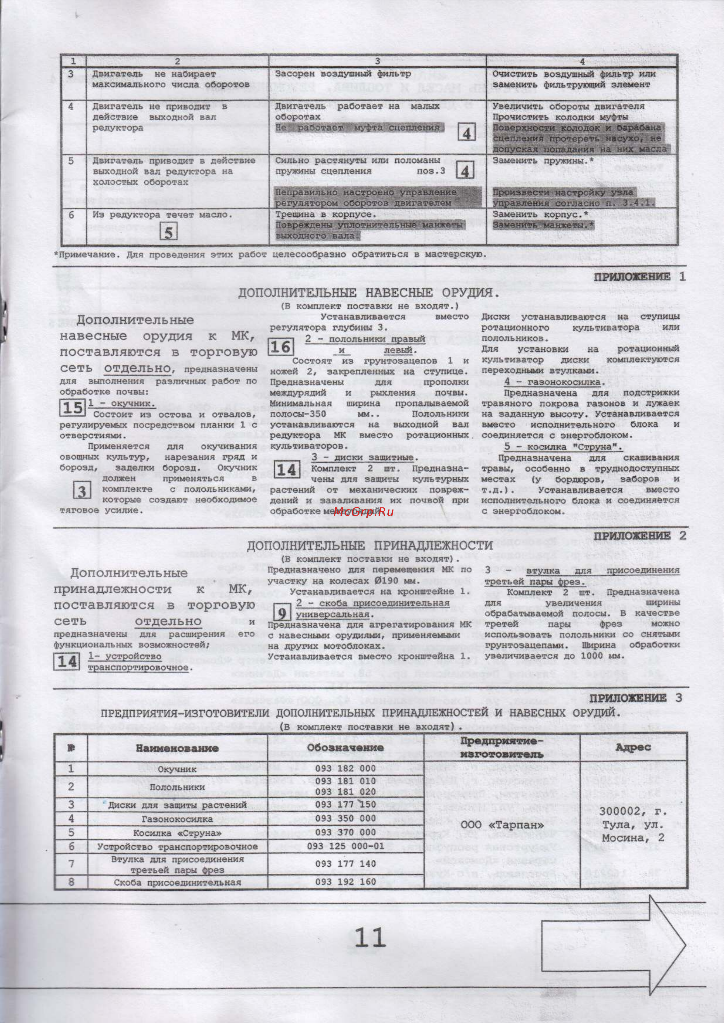 Тарпан ТМЗ-МК-03 [11/21] Дополнительные навесные орудия