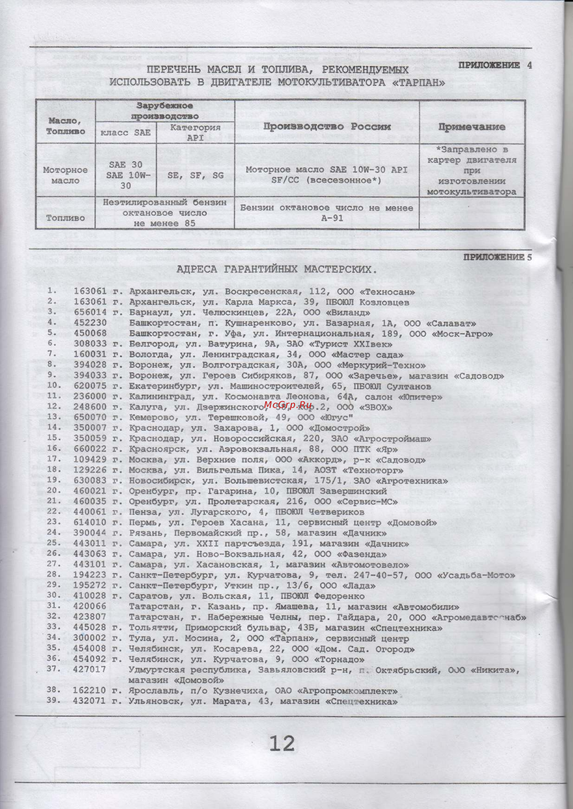 Тарпан ТМЗ-МК-03 [12/21] Производство россии примечание