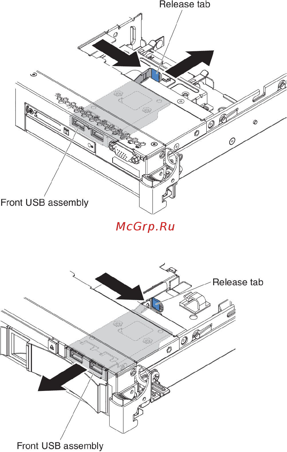 IBM system x3530 m4 (7160k2g, 90y8826 х4, 49y3760, 00d4413) [352/402] Removing the front usb connector board