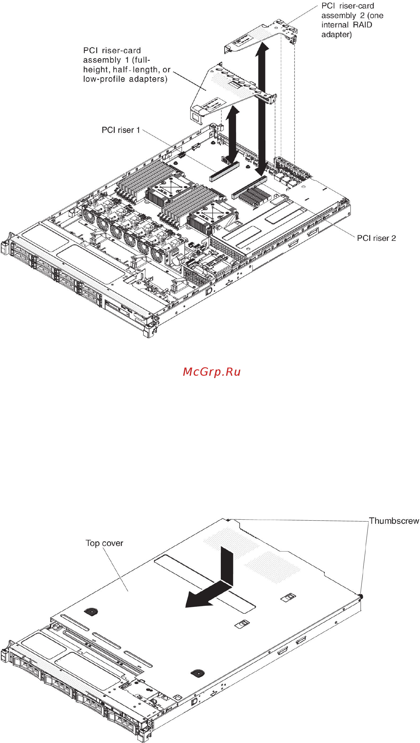 IBM system x3530 m4 (7160k2g, 90y8826 х4, 49y3760, 00d4413) [83/402] Replacing the server top cover