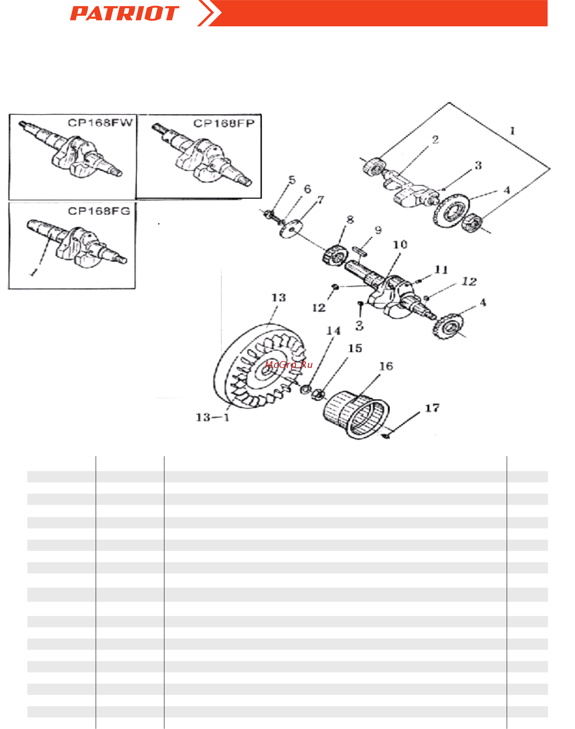 Patriot BOSTON 6D [9/18] Артикул 440701535 коленвал и маховик схема g