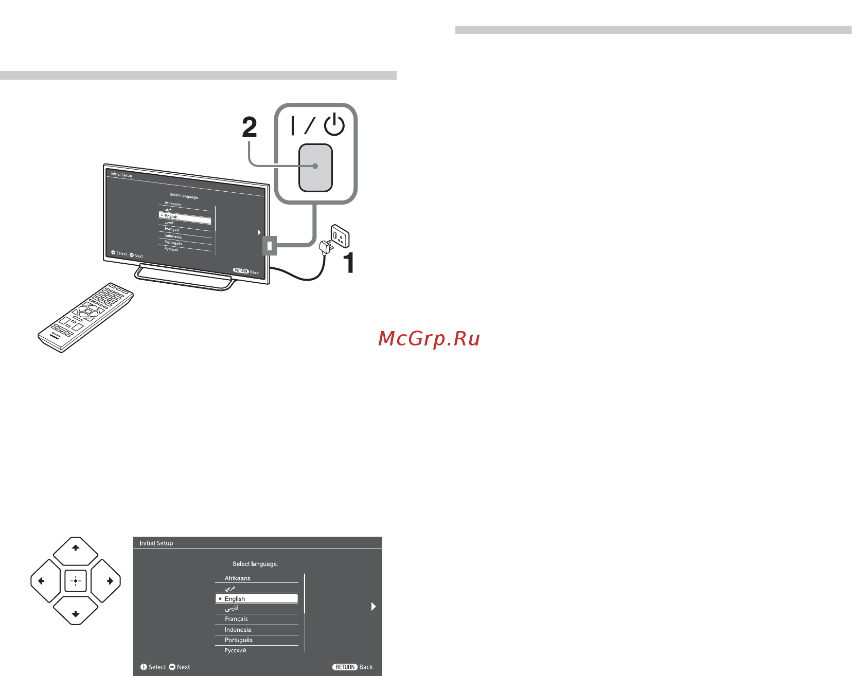 Sony KDL-32R420A [8/288] Performing the initial set up