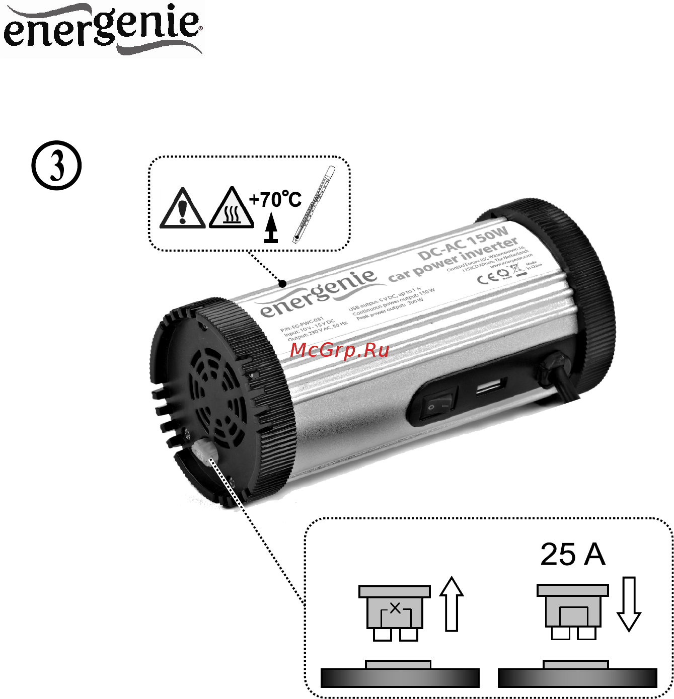 Energenie EG-PWC-031 [6/12] Автомобильный инвертор 12в 150 ватт