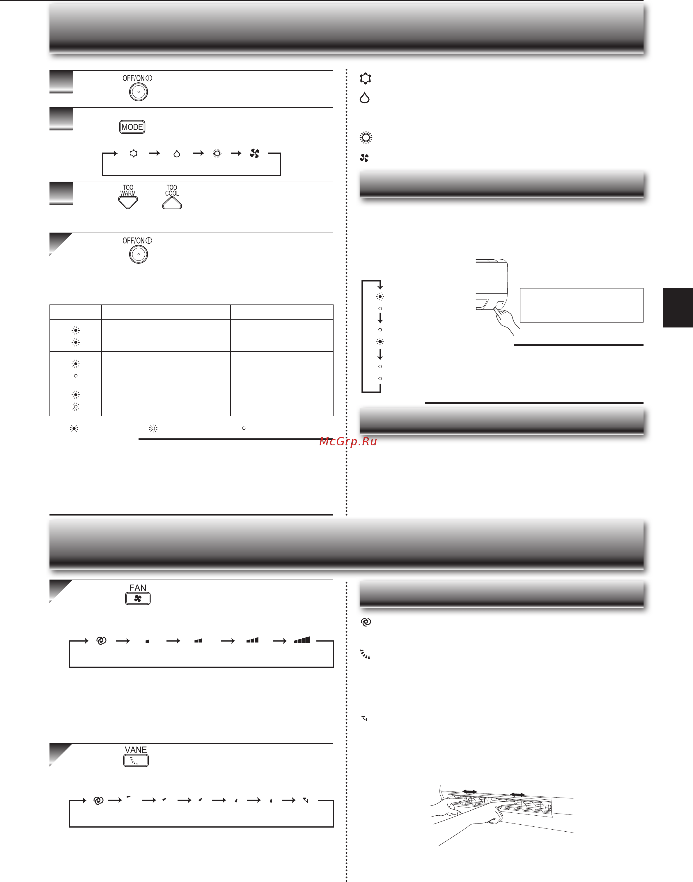 Mitsubishi electric msz-dm35va/muz-dm35va [13/28] Нажмите чтобы выбрать направление воз душного потока при каждом нажатии направление воздушного потока изменяется в следующем порядке