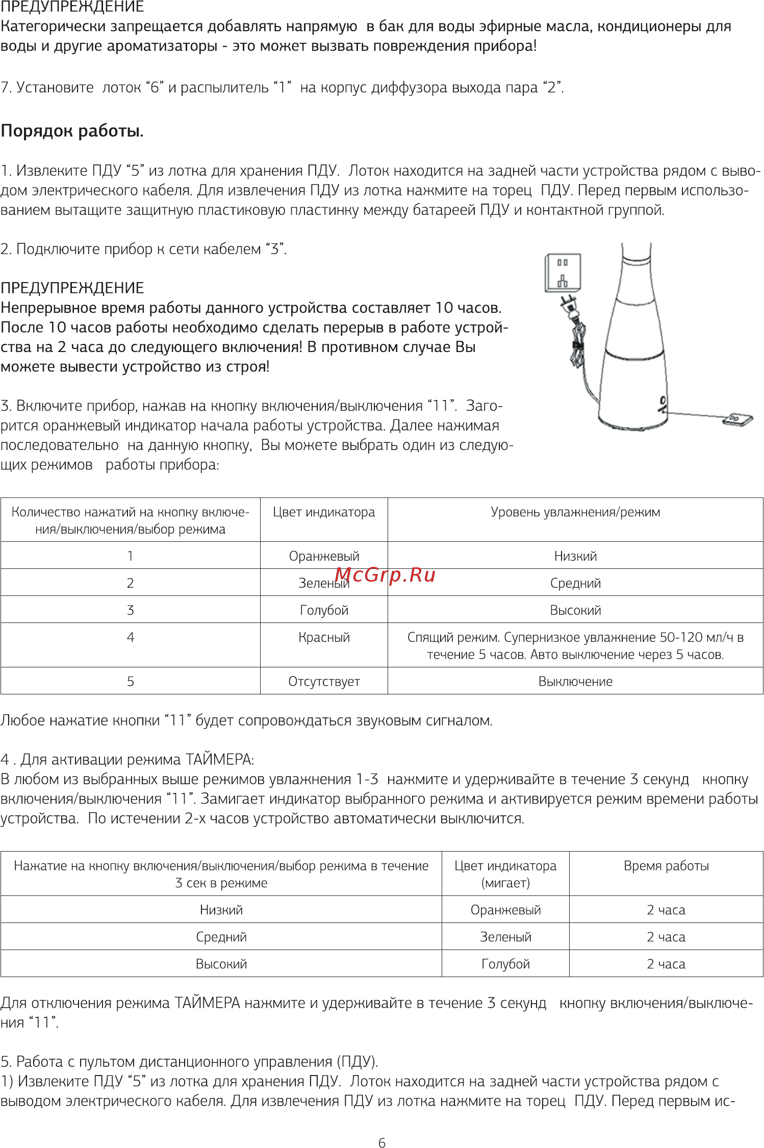 Molecula mh-2850 [6/12] Для активации режима таймера в любом из выбранных выше режимов увлажнения 1 3 нажмите и удерживайте в течение 3 секунд кнопку включения выключения 11 замигает индикатор выбранн...