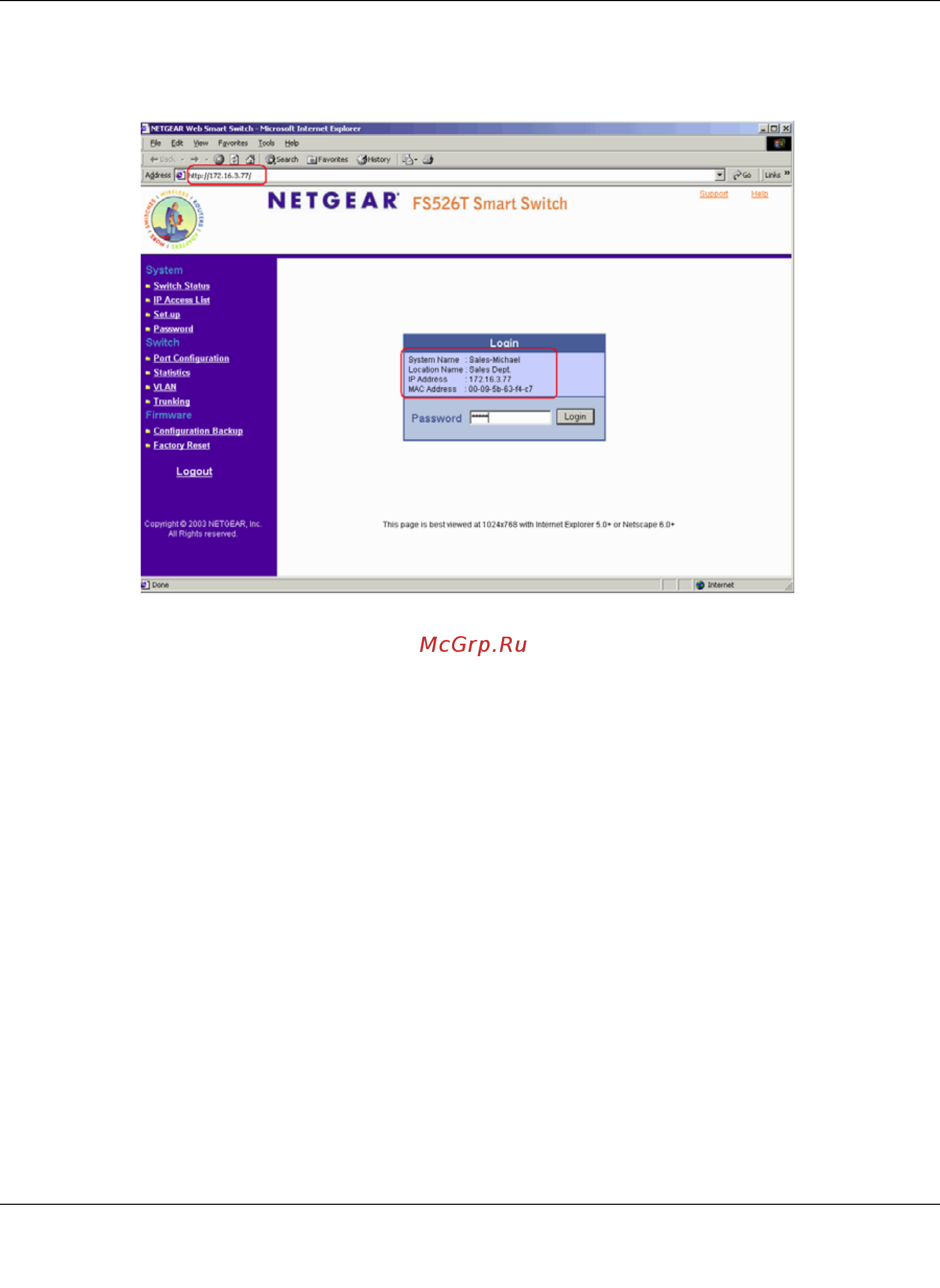 Netgear fs750t2eu [13/50] To manage your switch via your web browser click web access the main page below will display the default password is password