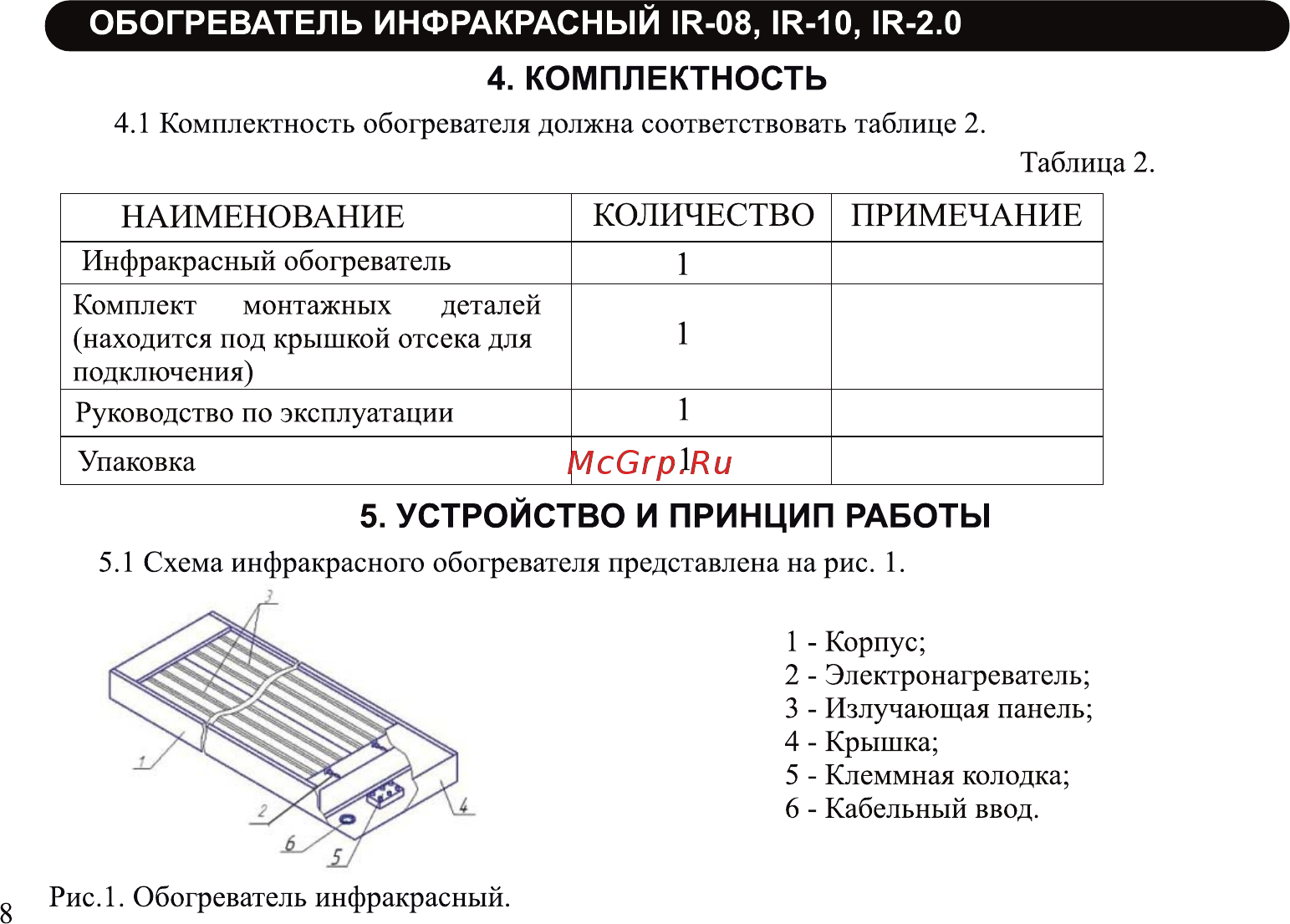 Neoclima ir-0.8 Инструкция по эксплуатации онлайн [8/20] 185206