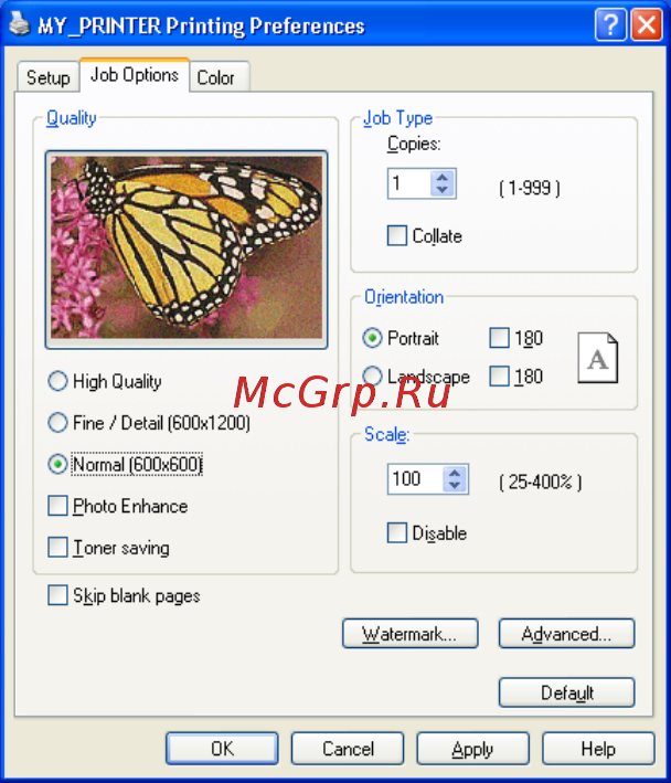 OKI C3400n [30/139] Вкладка job options опции задания