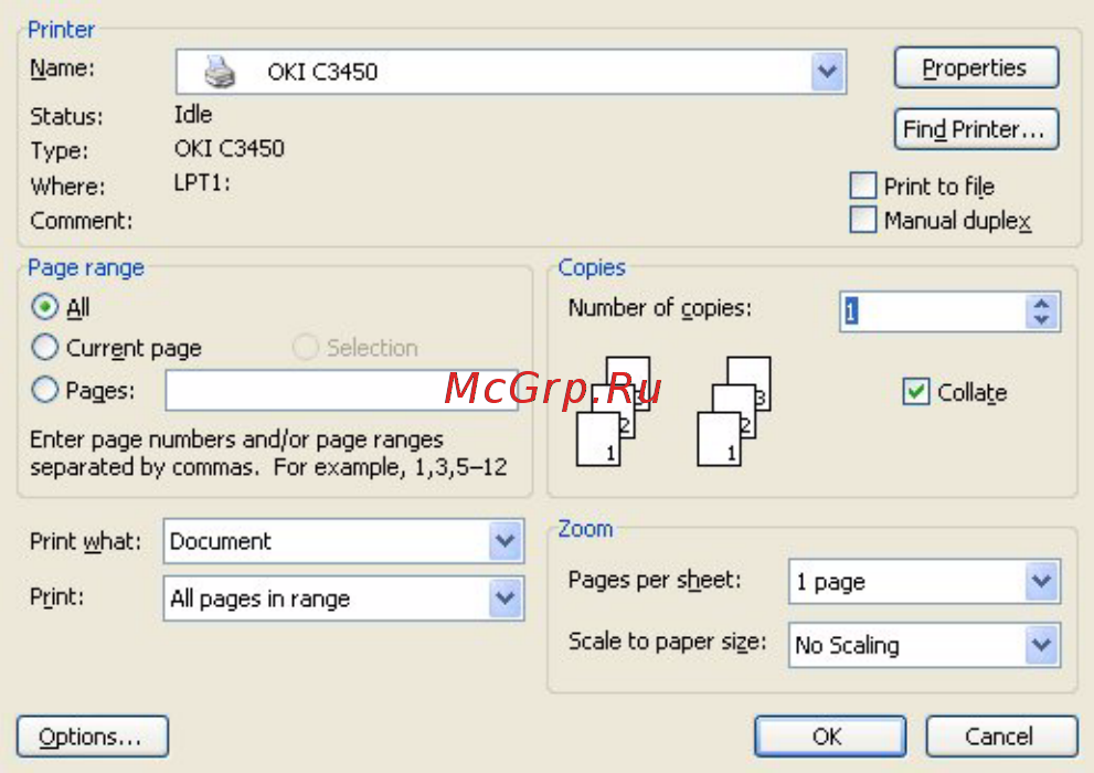 OKI C3450n [25/125] Предпочтения печати в приложениях windows
