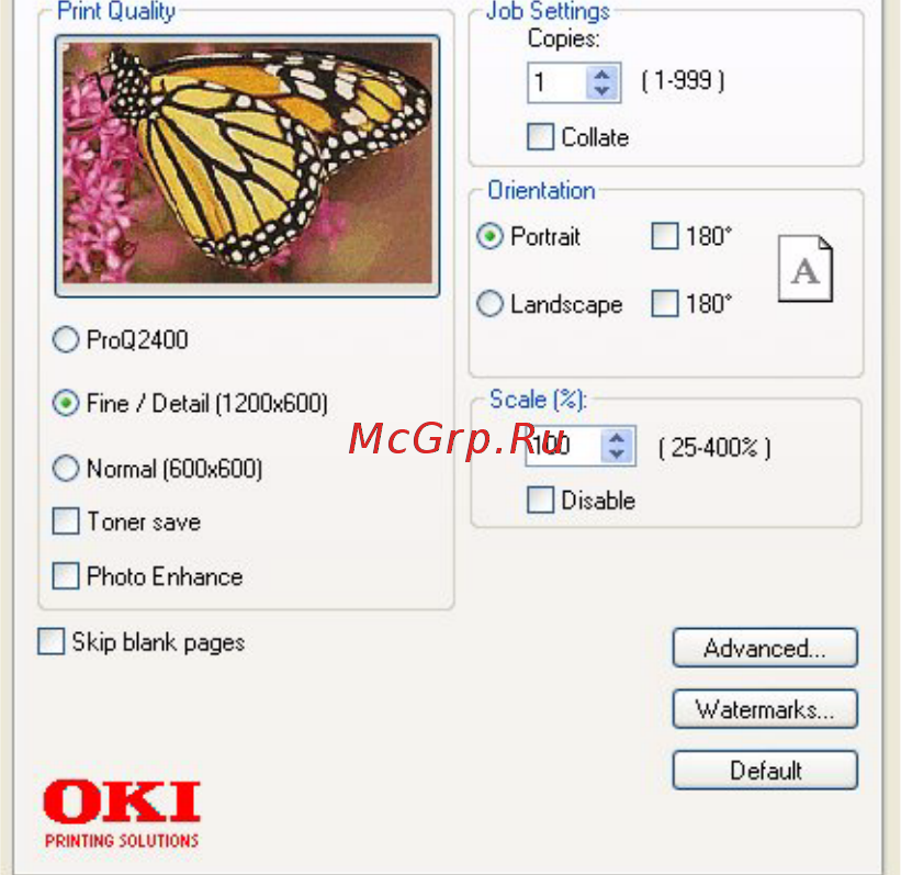 OKI C3450n [28/125] Вкладка job options параметры задания