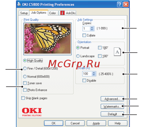 OKI C5800 [22/117] Вкладка job options опции задания