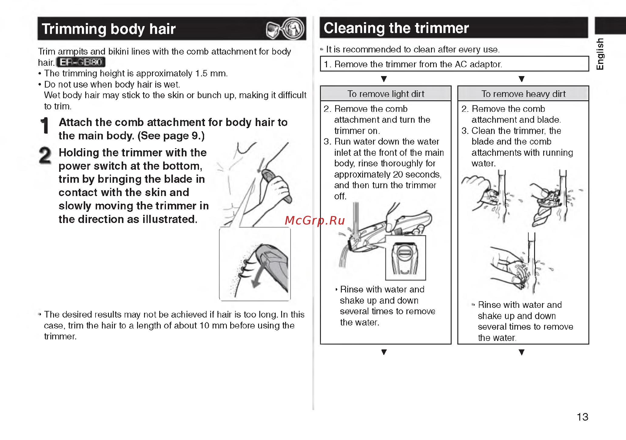 Panasonic er gb60-k520 [12/49] Cleaning the trimmer