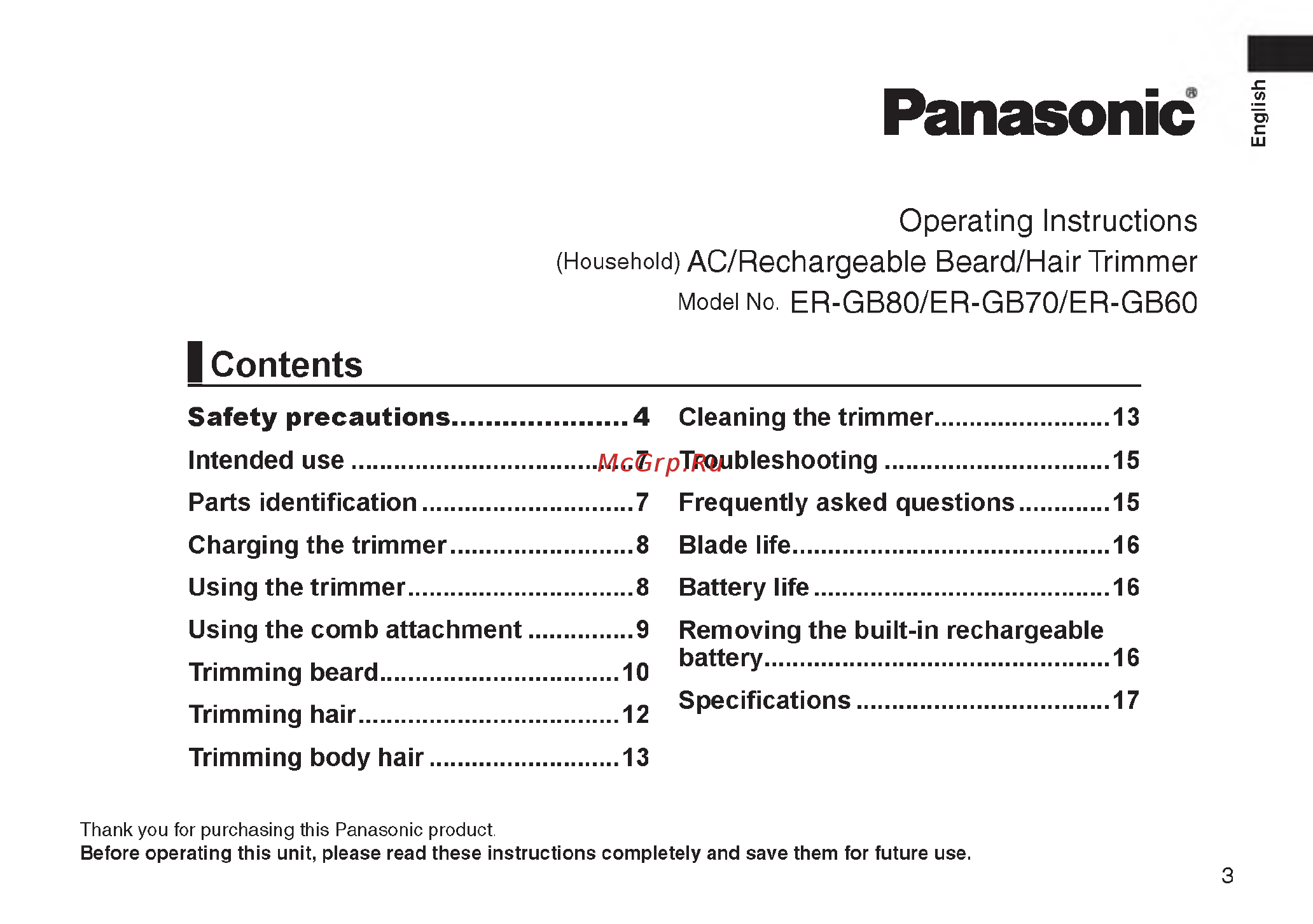 Panasonic er gb60-k520 [2/49] Ac rechargeable beard hair trimmer