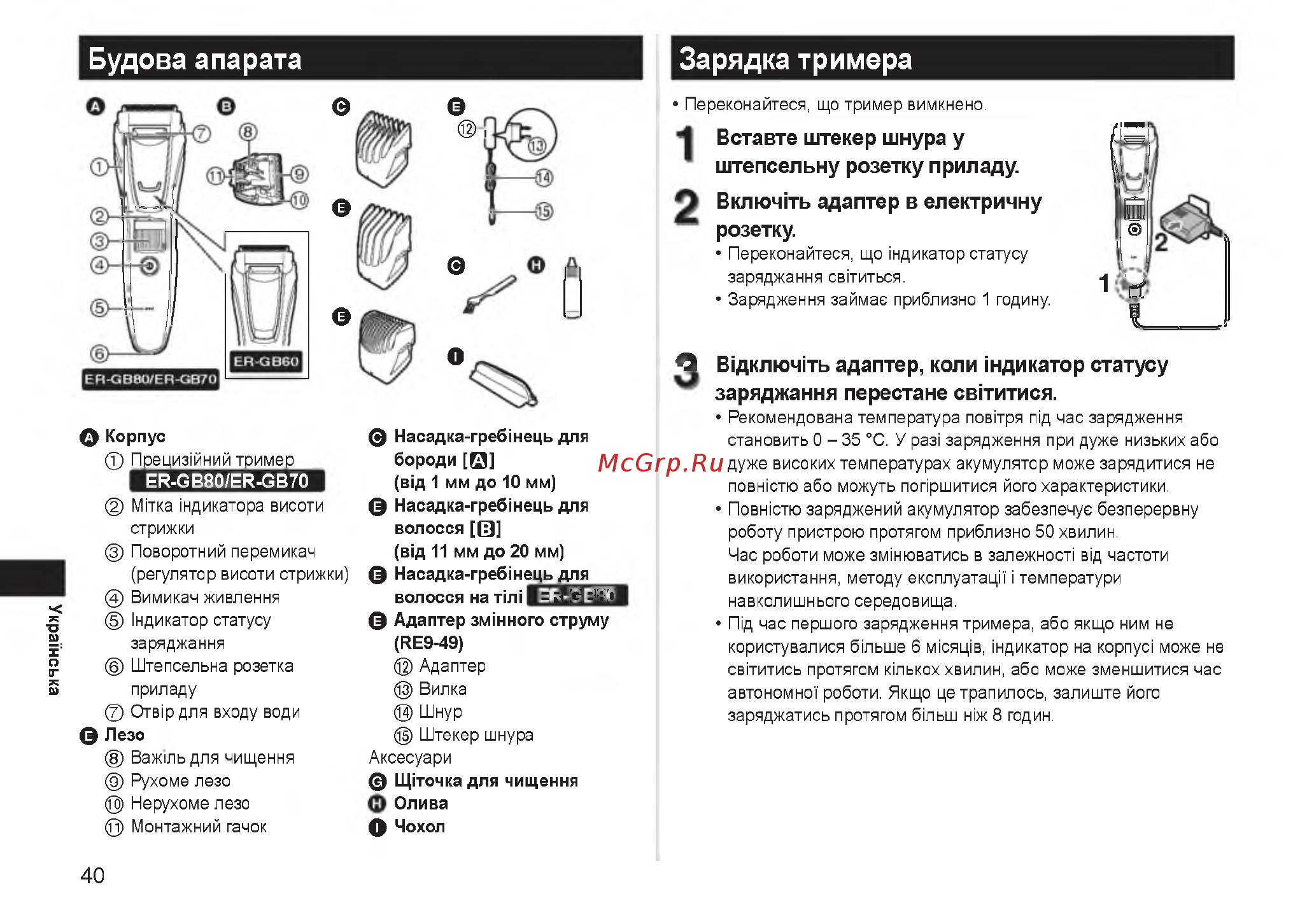 Panasonic er gb60-k520 [38/49] Будова апарата