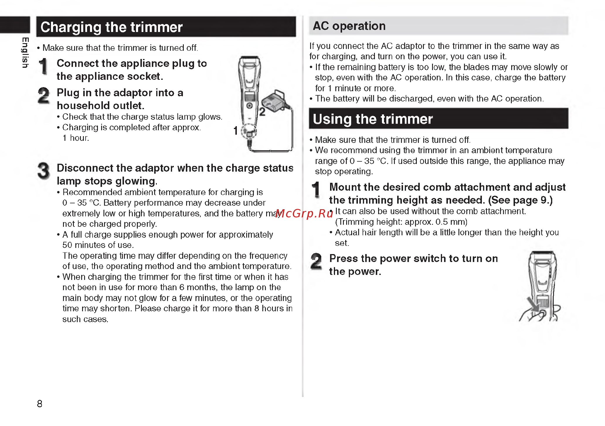 Panasonic er gb60-k520 [7/49] Charging the trimmer