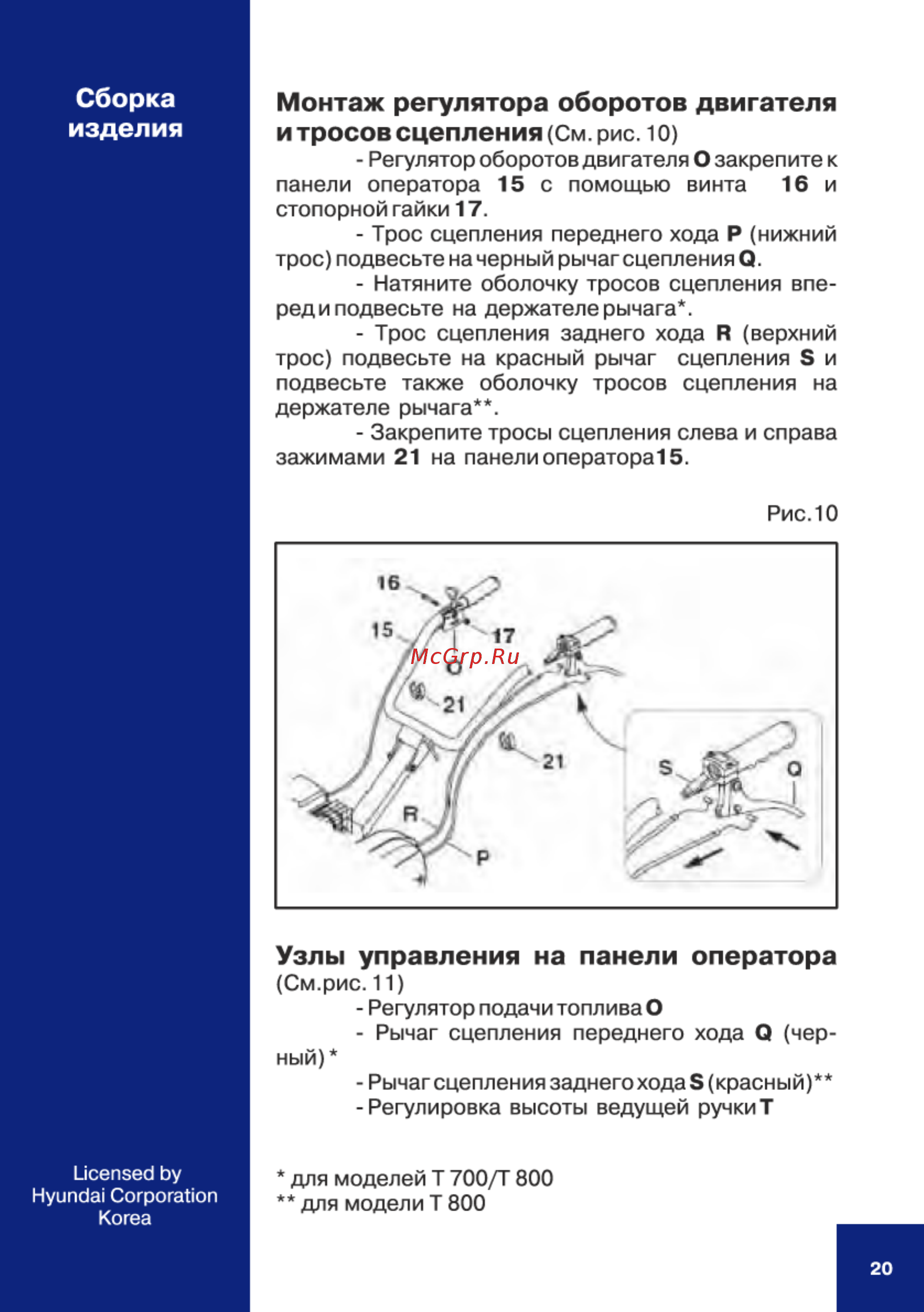 Hyundai T 700 [20/36] Монтаж регулятора оборотов двигателя и тросов сцепления