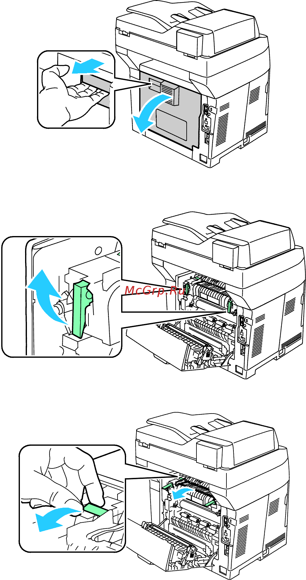 Xerox WorkCentre 3615 DN [158/204] Извлечение застрявшей бумаги на участке фьюзера