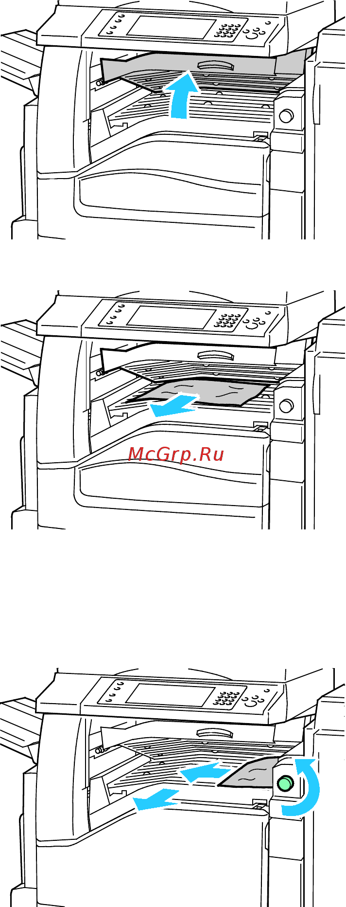 Xerox WorkCentre 7835 [267/344] Извлечение застрявшей бумаги из транспортера финишера