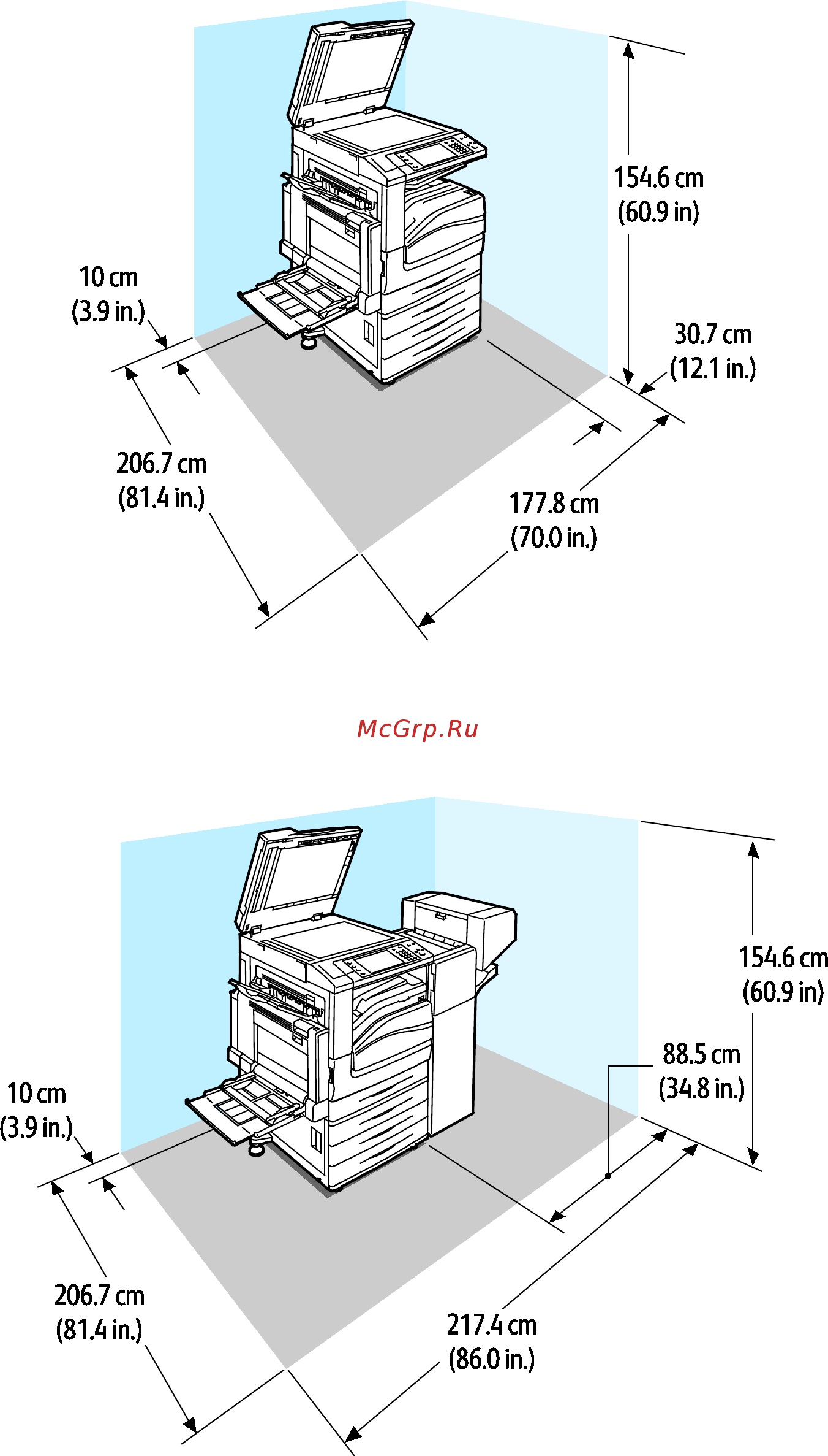 Xerox WorkCentre 7835 [316/344] Требования к расстоянию до соседних объектов