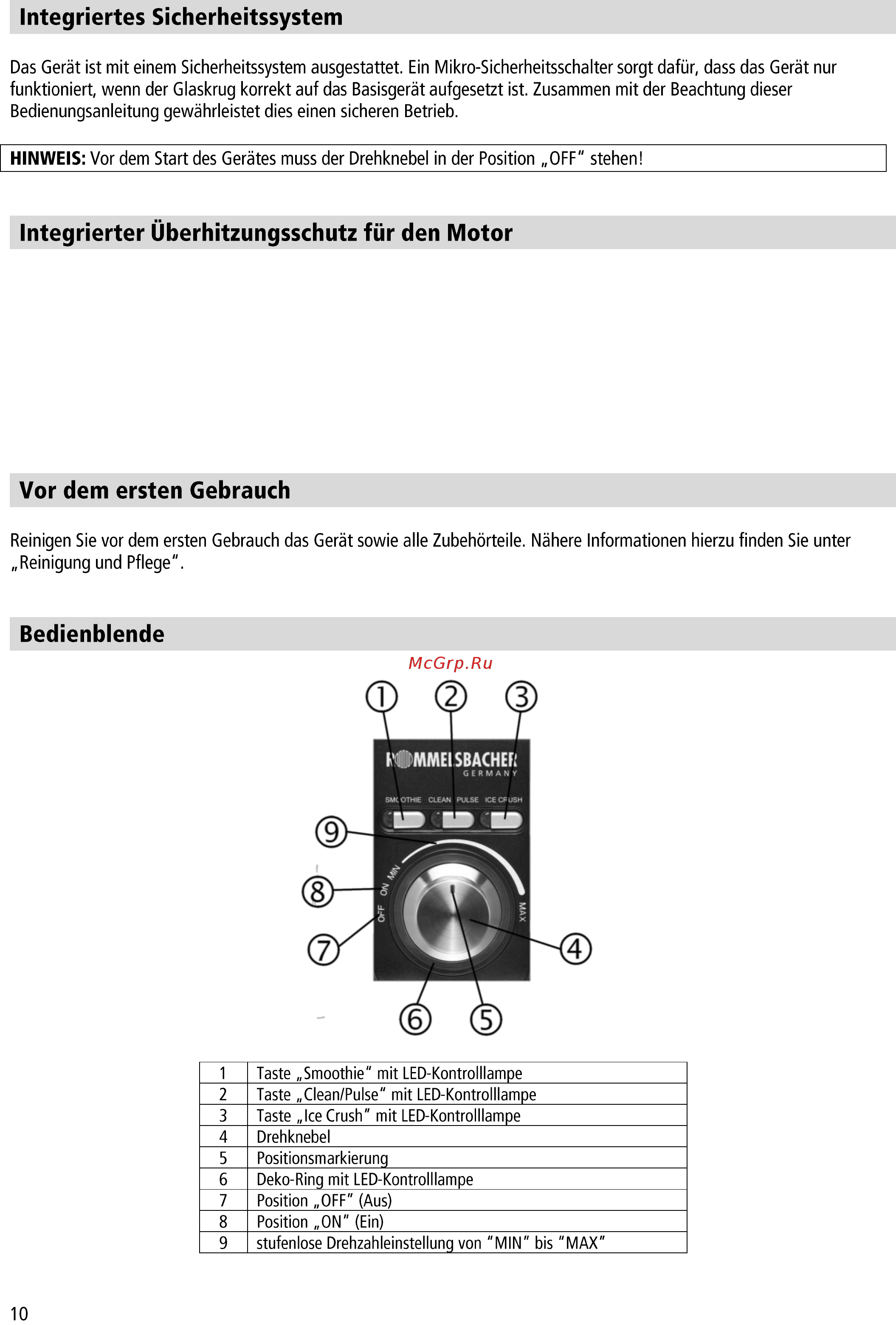 Rommelsbacher mx 850 [10/28] Bedienblende