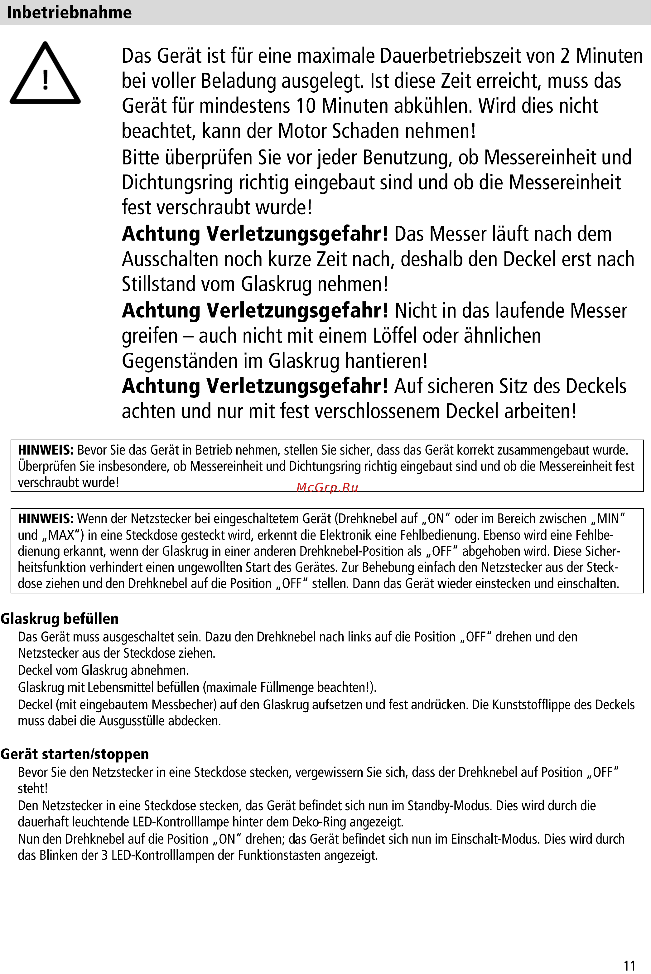Rommelsbacher mx 850 [11/28] Achtung verletzungsgefahr